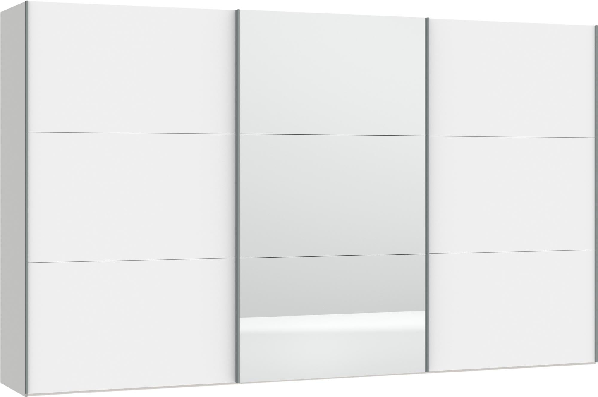 Eleganter Jutzler Schwebetürenschrank in Weiss mit Spiegelfront.