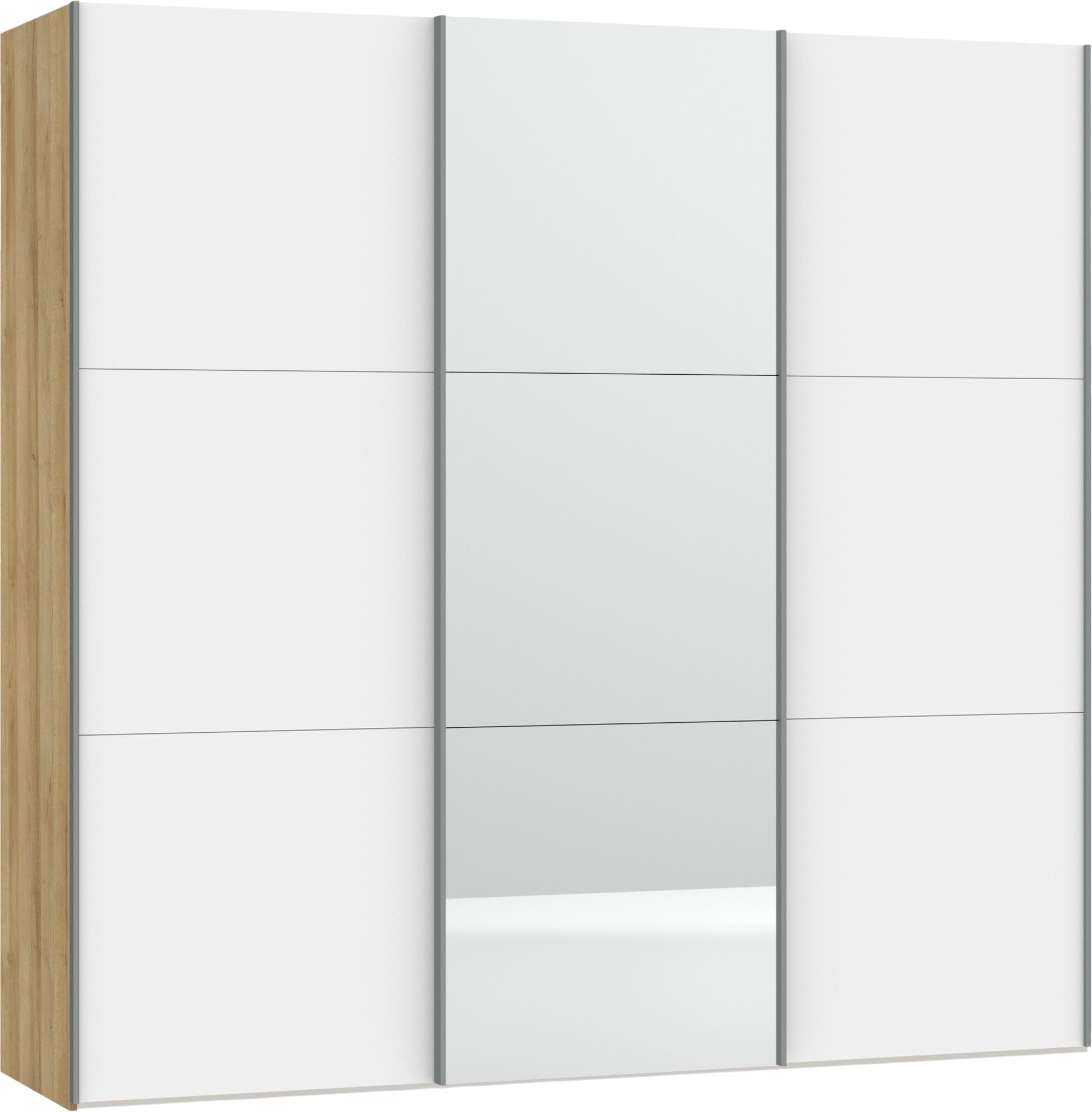 Eleganter Jutzler Schwebetürenschrank in Premiumweiss mit Spiegel.