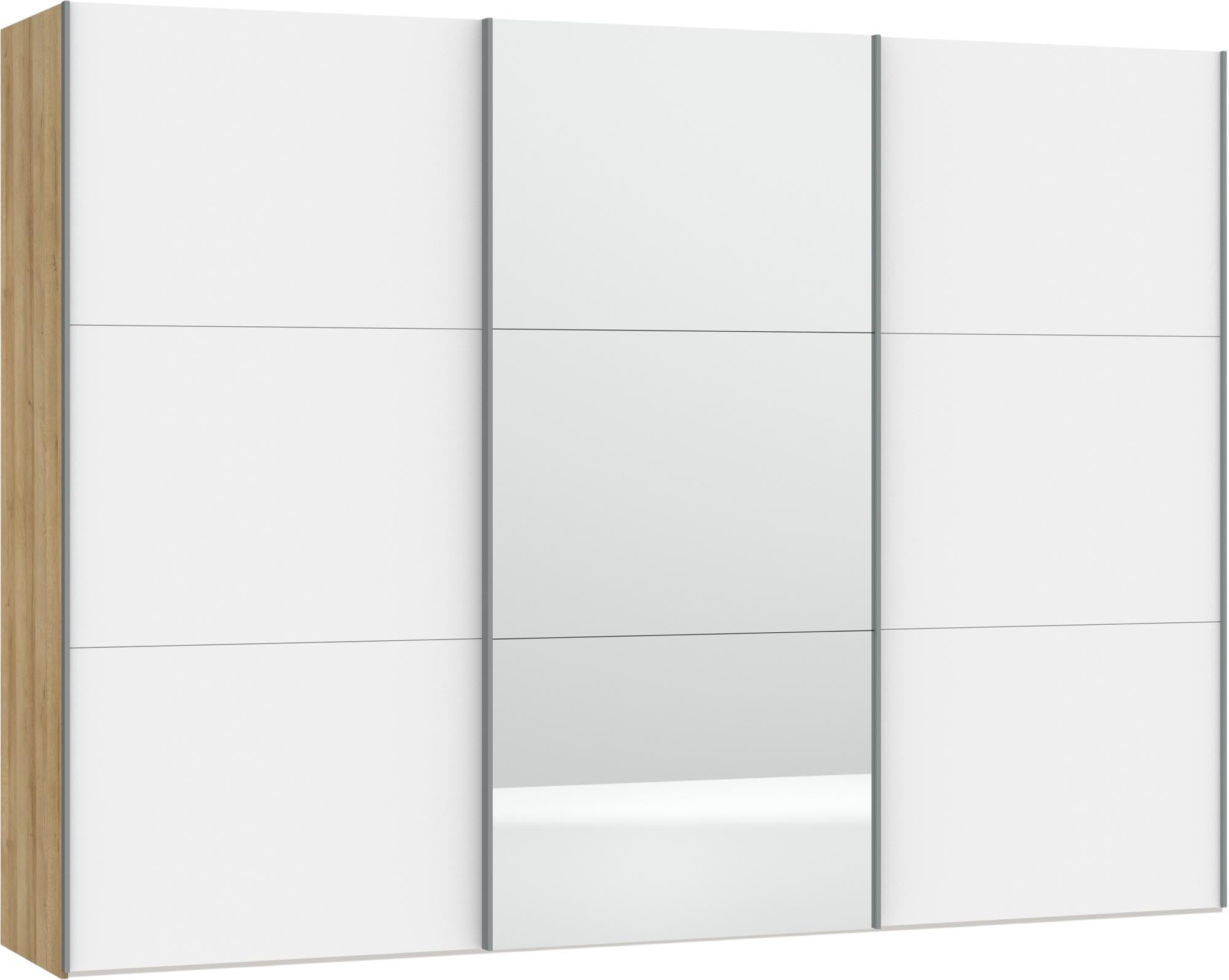 Eleganter Jutzler XL Schrank: Weiss, Spiegel, Zubehör inklusive.