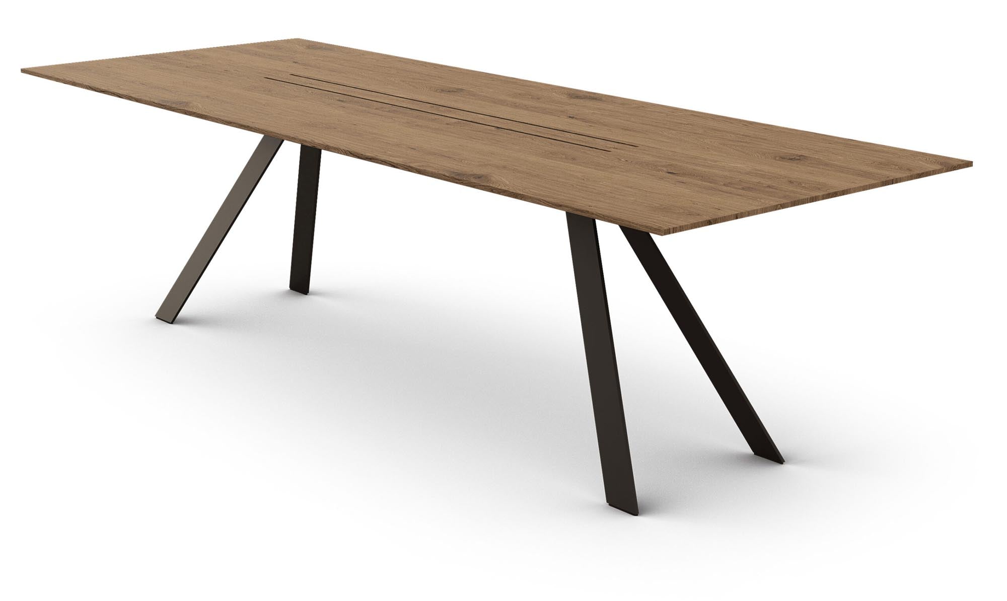 Entdecken Sie den Esstisch Airblade Black von Mobimex: Hochwertige Eiche trifft auf markante Metallakzente für ein modernes Wohnambiente.