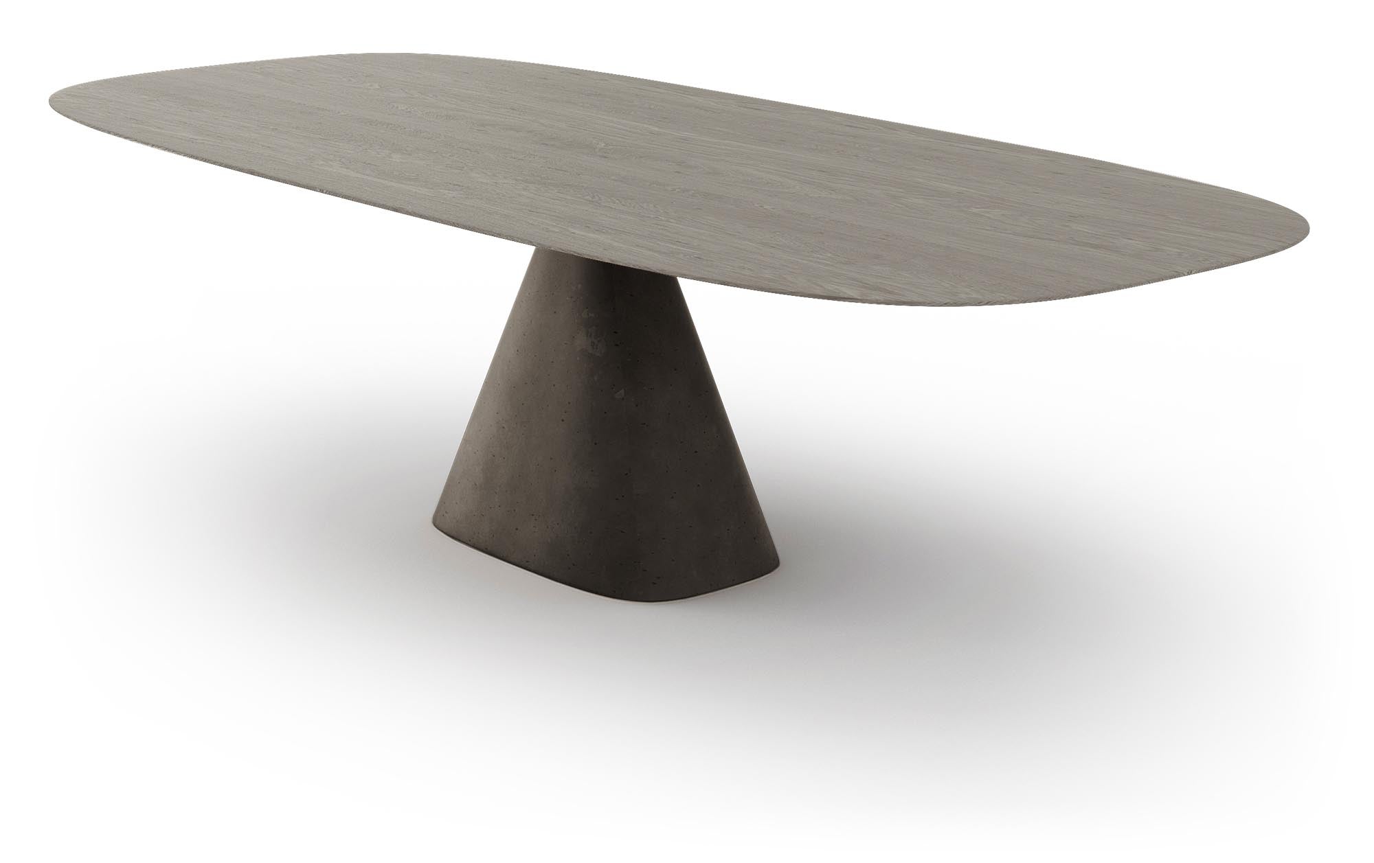 Moderner ovaler Tisch BRIDGE in Anthrazit von Mobimex: Hochwertige Holzplatte, stilvolles Design, robustes Betonuntergestell.