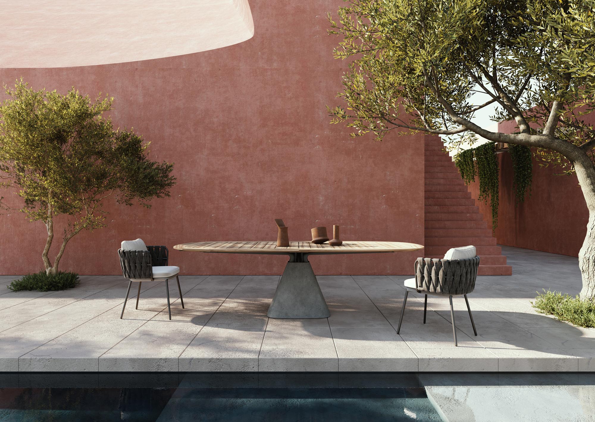 Der ovale Gartentisch Bridge Outside von Mobimex vereint elegantes Design mit Funktionalität und schafft einladende Aussenbereiche.