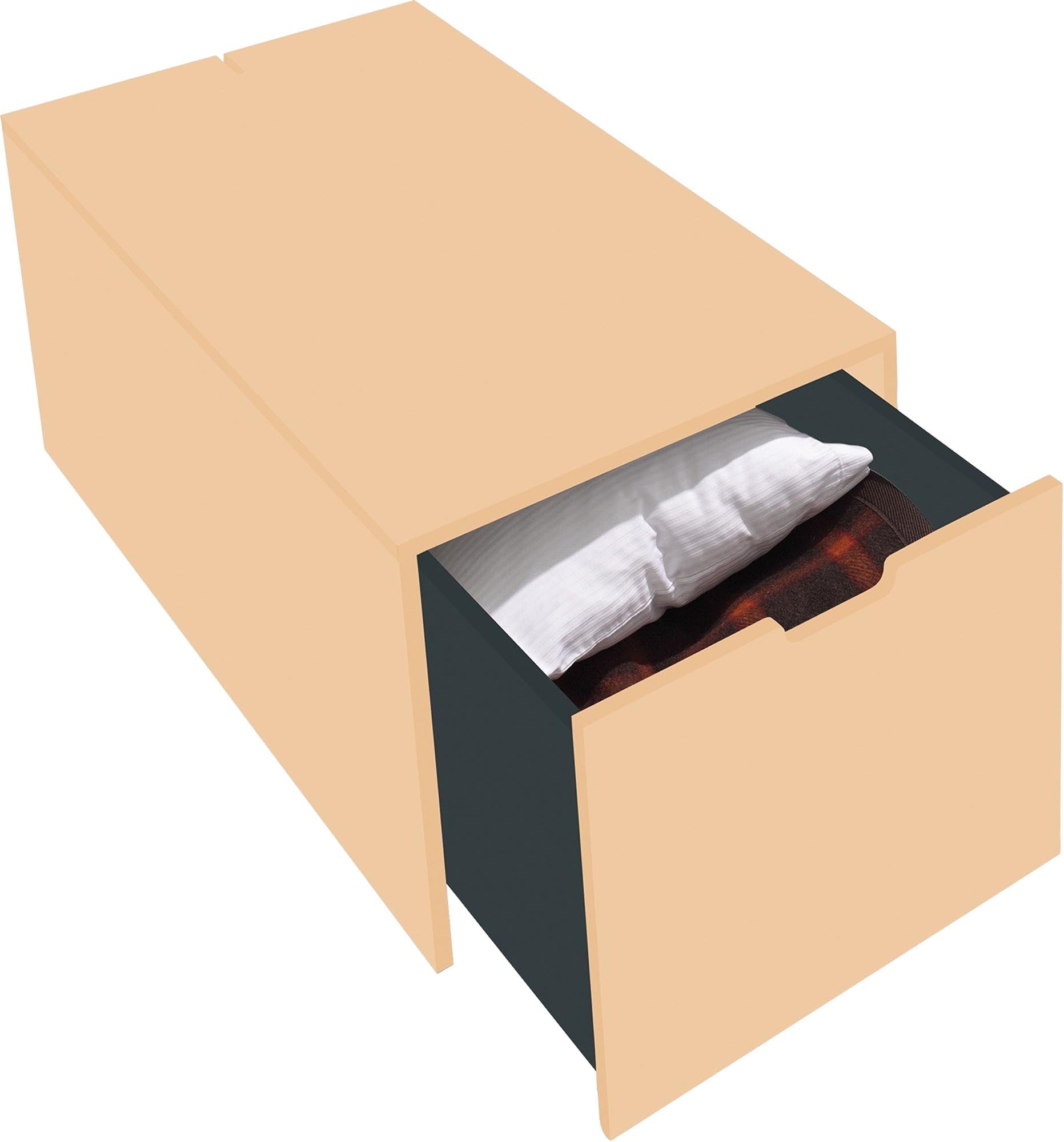 Bettkasten16 von Müller Möbelwerkstätten: Geräumiger Schubkasten mit soft-close Mechanik und innovativer Kabelführung für stilvollen Stauraum.