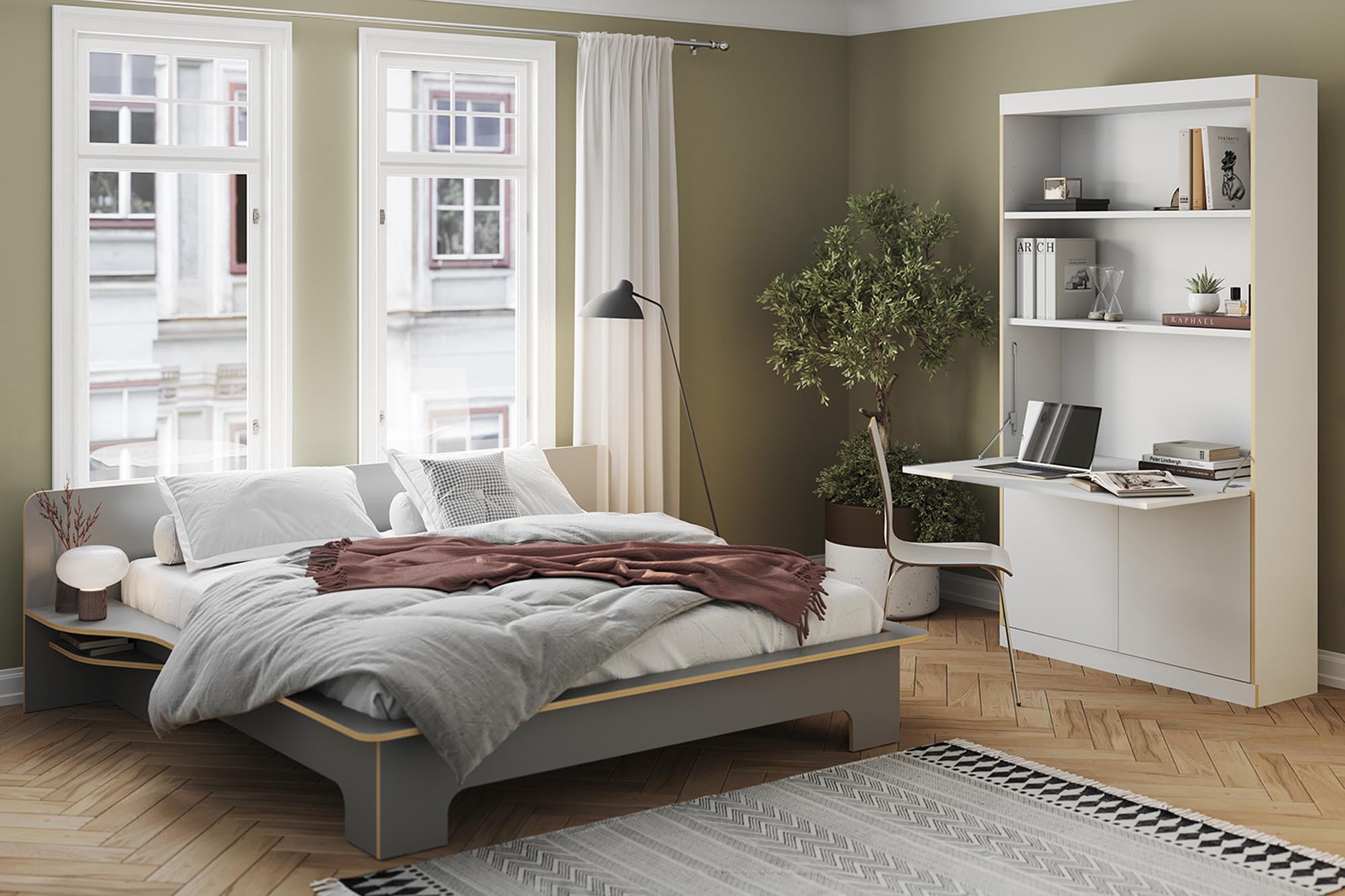 FLAI Home Office hoch: Funktionalität trifft auf minimalistisches Design.