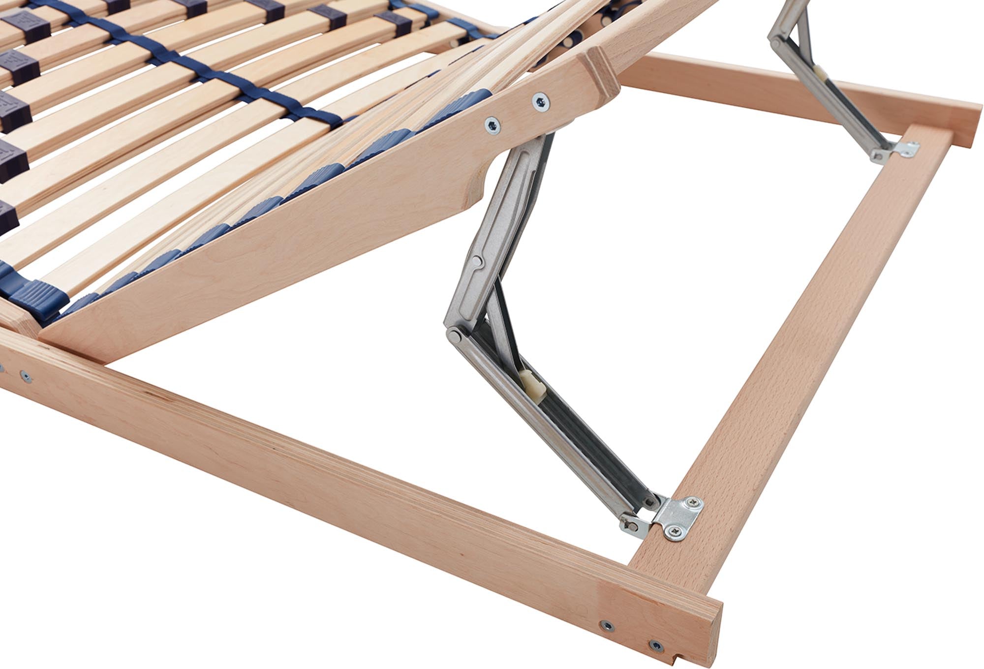 Verstellbarer Lattenrost aus robustem Massivholz von Müller Möbelwerkstätten – für optimalen Schlafkomfort und individuelle Unterstützung.