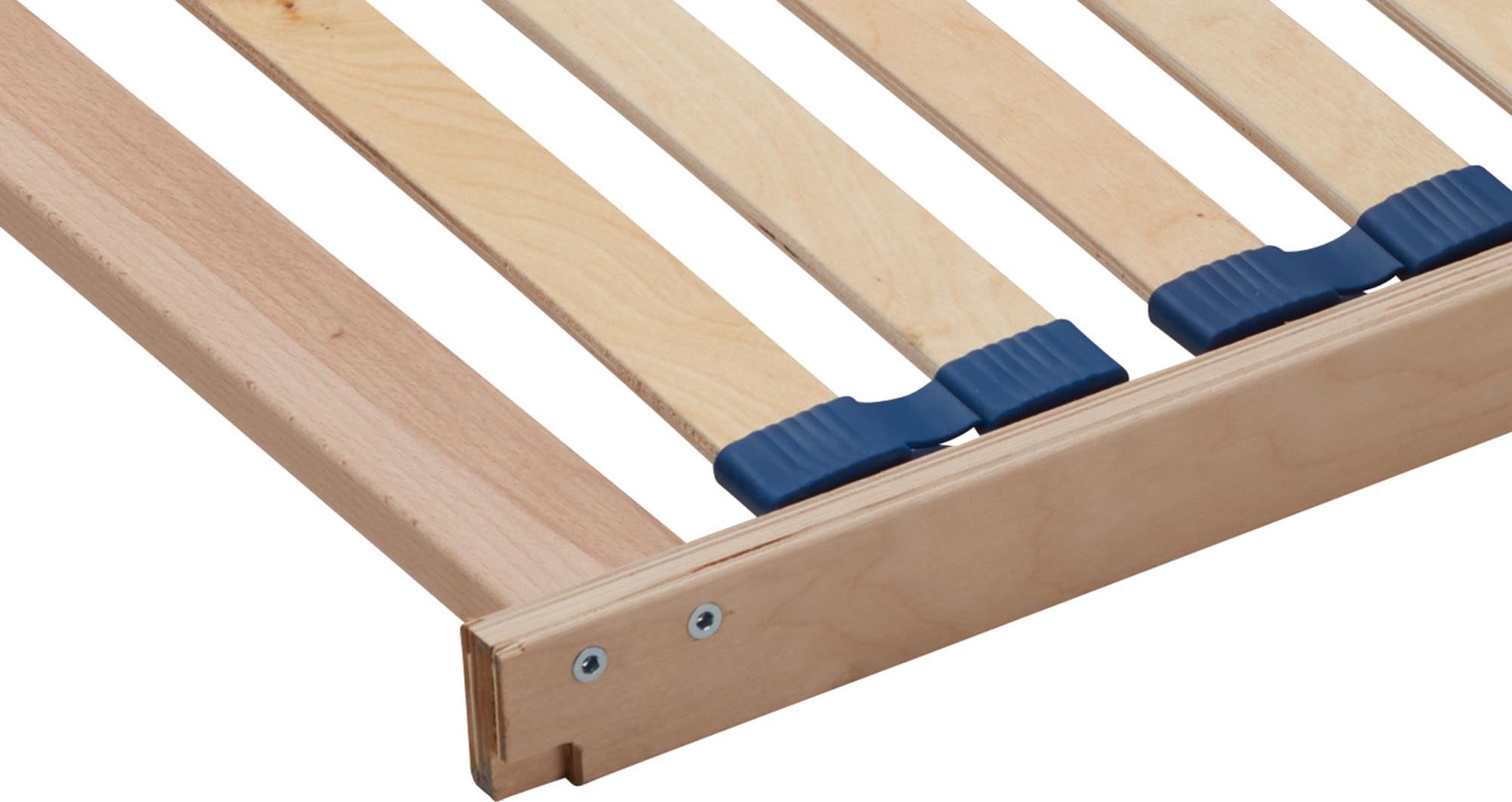 Hochwertiger Lattenrost aus Birkenholz mit flexiblen Federleisten und individueller Härtegradeinstellung für optimalen Schlafkomfort.