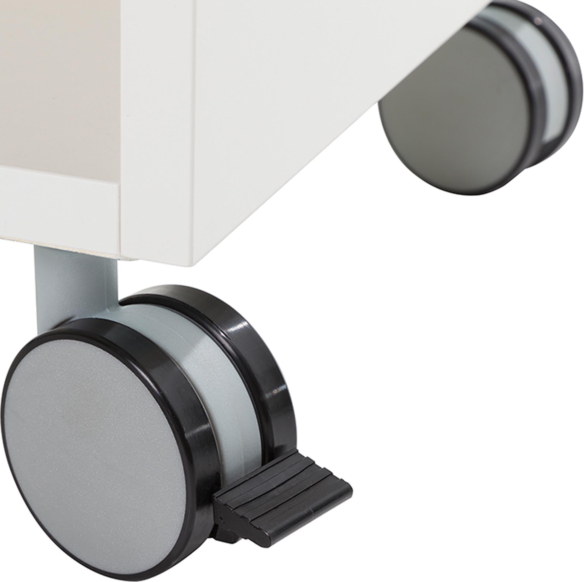 Moderner Nachttisch von Rolf Heide: mobil, flexibel, mit Schubkasten und offenem Fach. Perfekt zur Stapelliege.