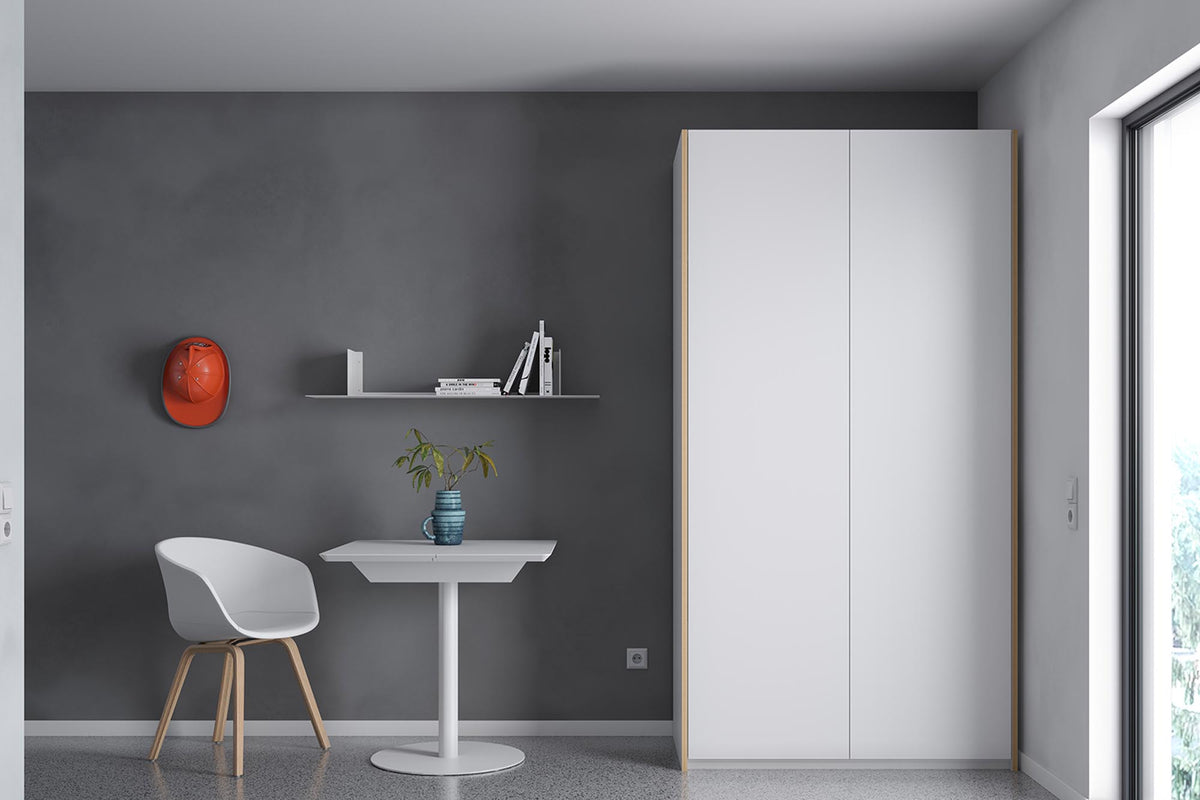 Modular Plus V1 in Weiss / Holzkante präsentiert im Onlineshop von KAQTU Design AG. Drehtürenschrank ist von Müller Möbelwerkstätten