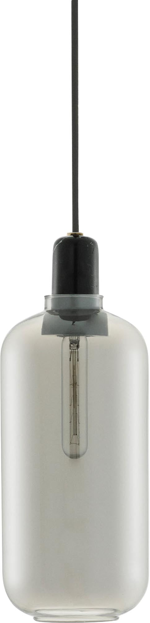 Elegante Amp Lampe gross von Normann Copenhagen: Polierter Marmor, gefärbtes Glas, 2m Textilkabel, funktional und stilvoll.