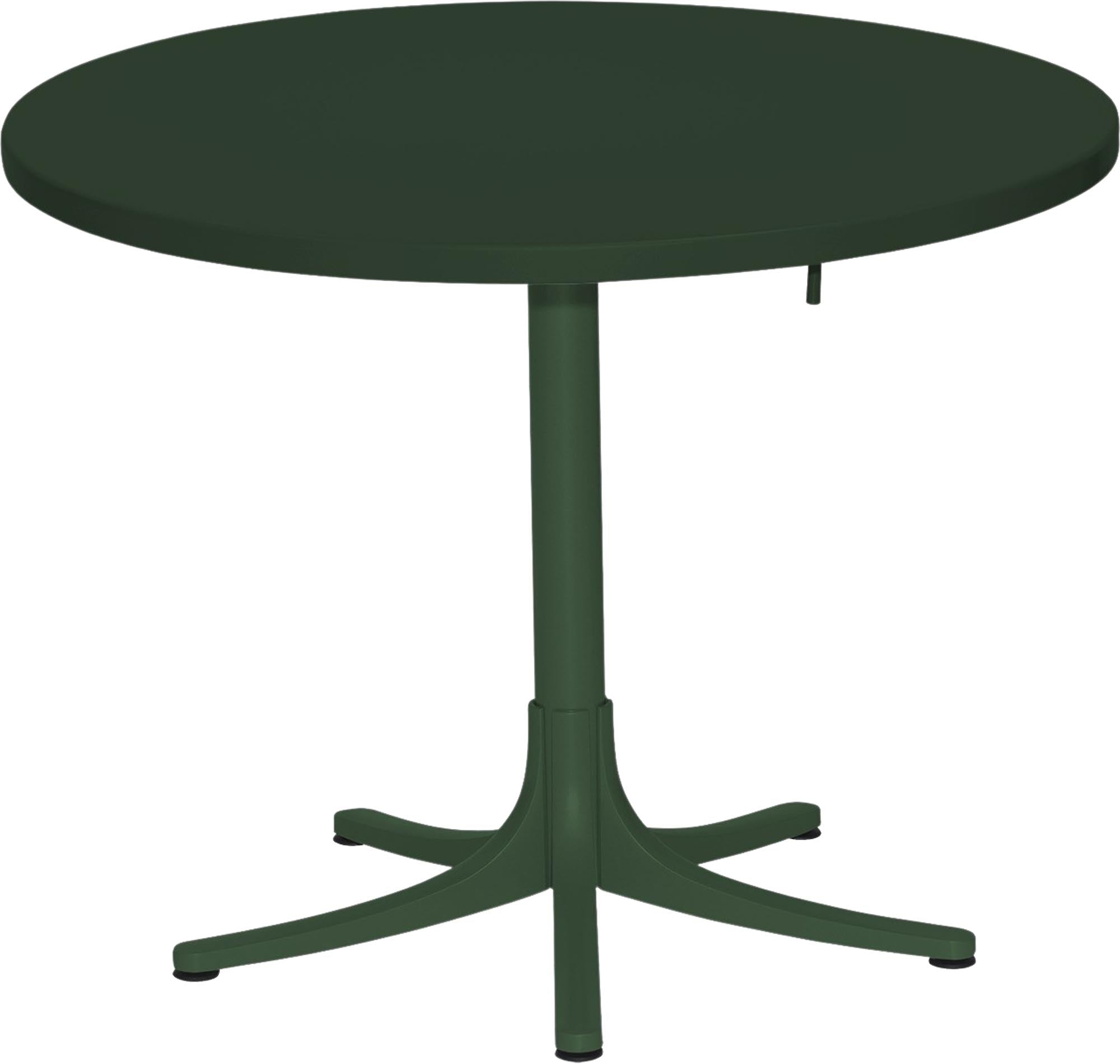 Metalltisch Arbon ⌀ 92: Robuster, langlebiger Tisch mit Beinfreiheit und klappbarem Design. Ideal für flexible Raumgestaltungen.