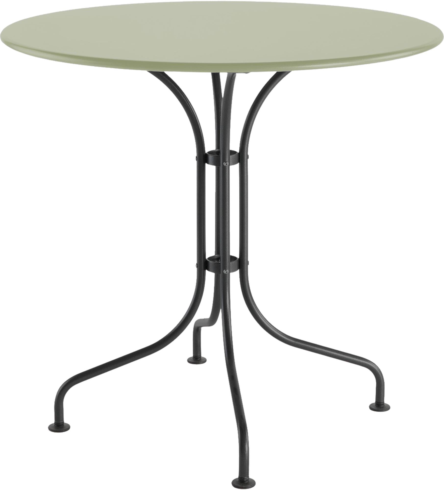 St. Moritz Metall-Gartentisch ø90 aus wetterfestem Stahl, langlebig, Swiss Made, perfekt für kleine Außenflächen, robust, pflegeleicht und zeitlos elegant.