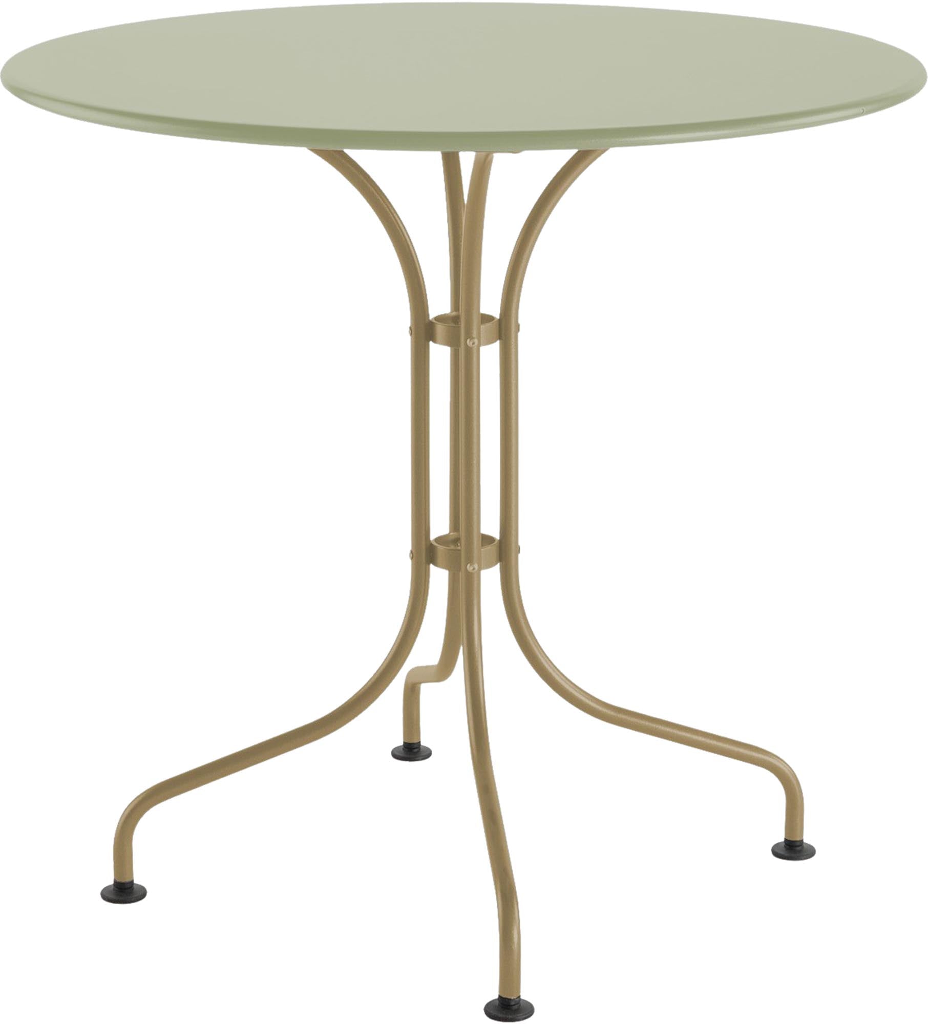 Eleganter runder Gartentisch ø90 aus wetterfestem Stahl, langlebig, pflegeleicht und perfekt für kleine Außenflächen. Schweizer Qualität für Ihren Garten.