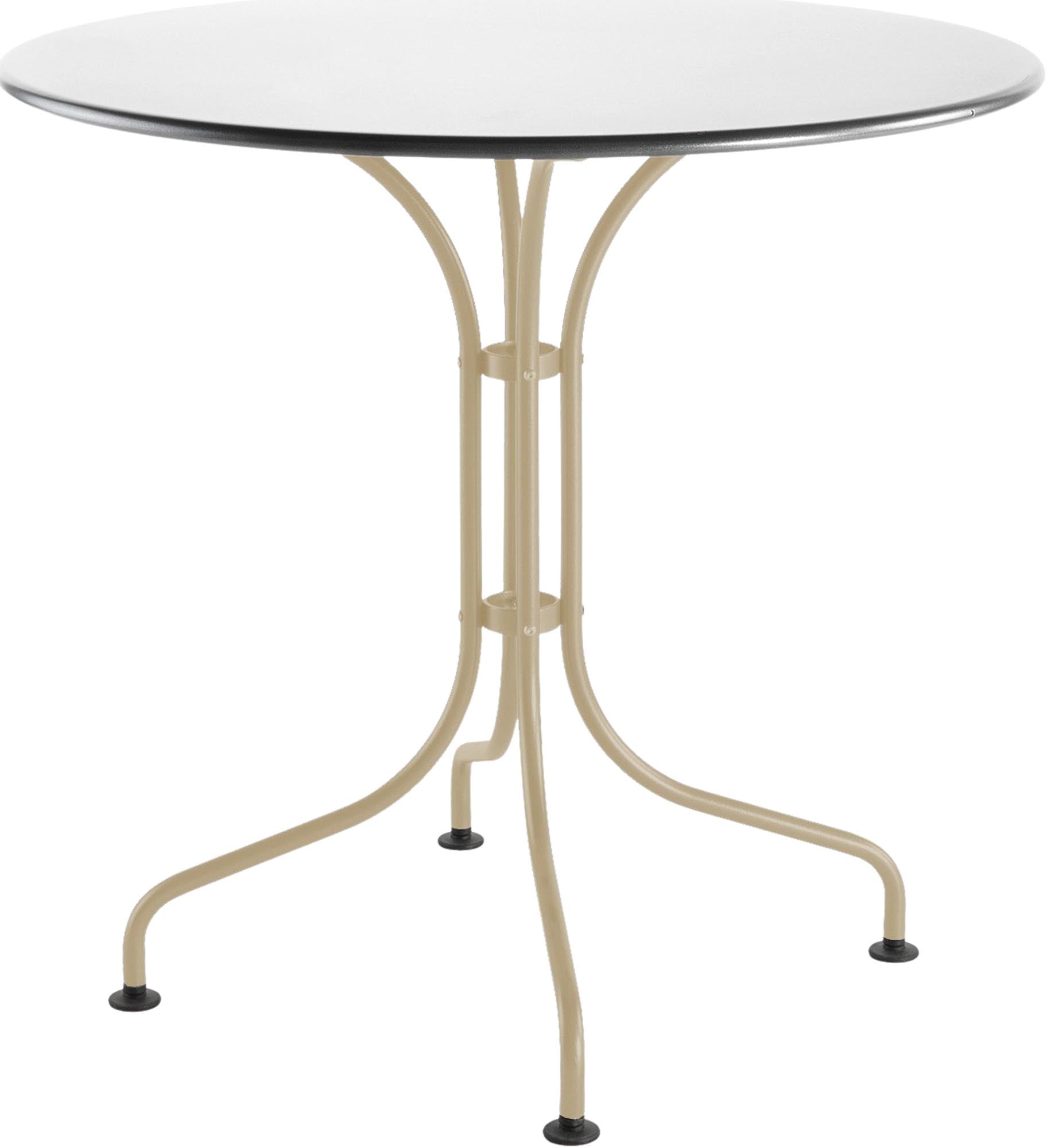 Eleganter runder Gartentisch ø90 aus wetterfestem, rostfreiem Stahl, perfekt für kleine Außenbereiche, langlebig, Swiss Made und vielseitig kombinierbar.