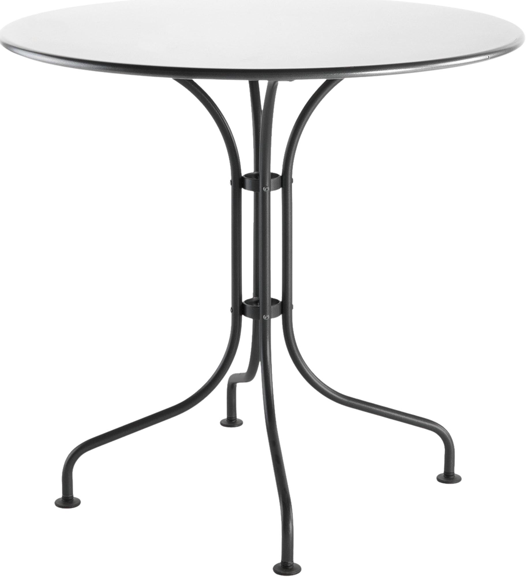 Eleganter runder Gartentisch ø90 aus wetterfestem Stahl, langlebig, Swiss Made, ideal für kleine Außenbereiche, stilvoll und robust.