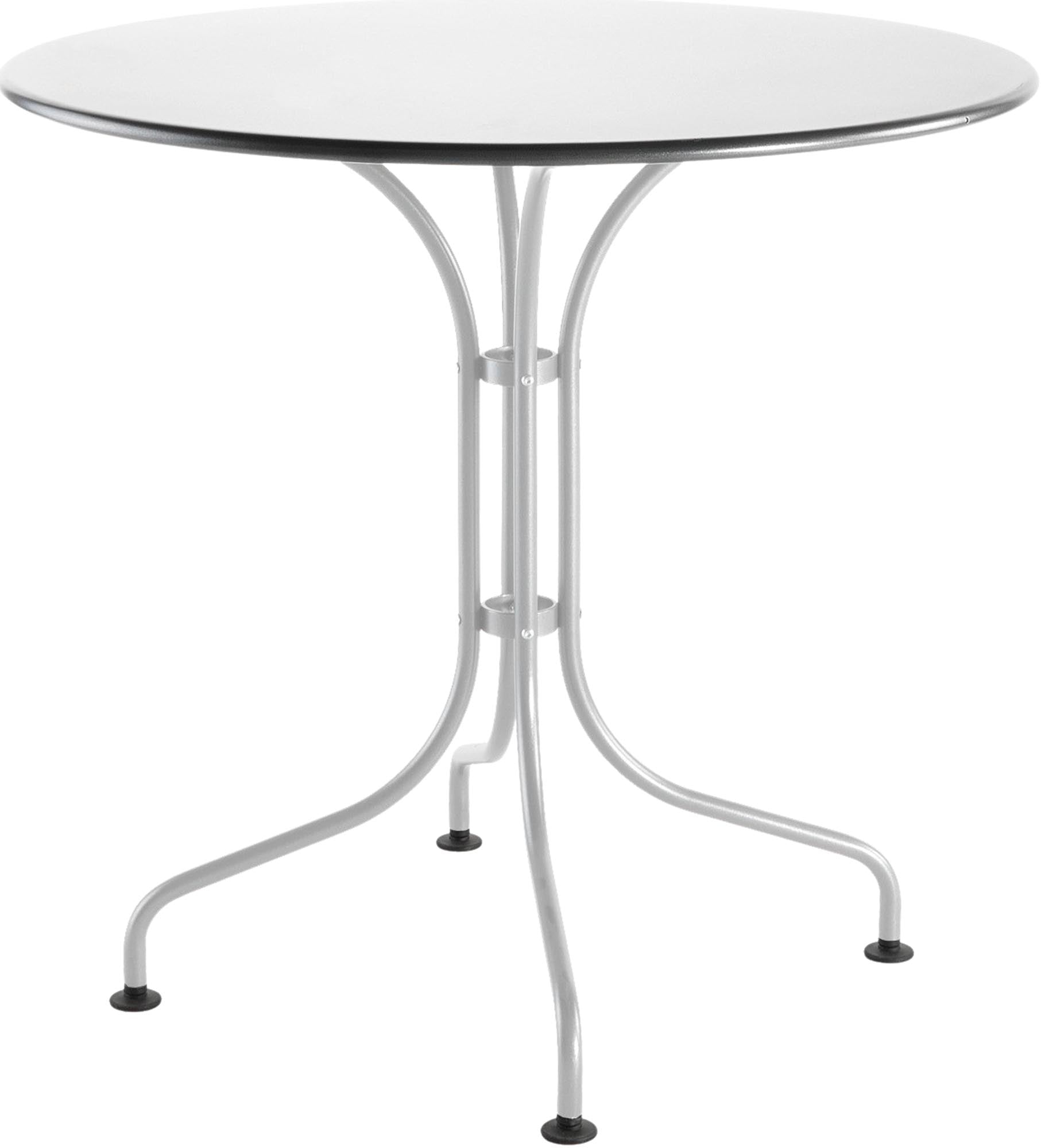 St. Moritz Metall-Gartentisch ø90 aus wetterfestem Stahl, robust, elegant und platzsparend – ideal für kleine Außenbereiche. Hochwertige Schweizer Qualität.