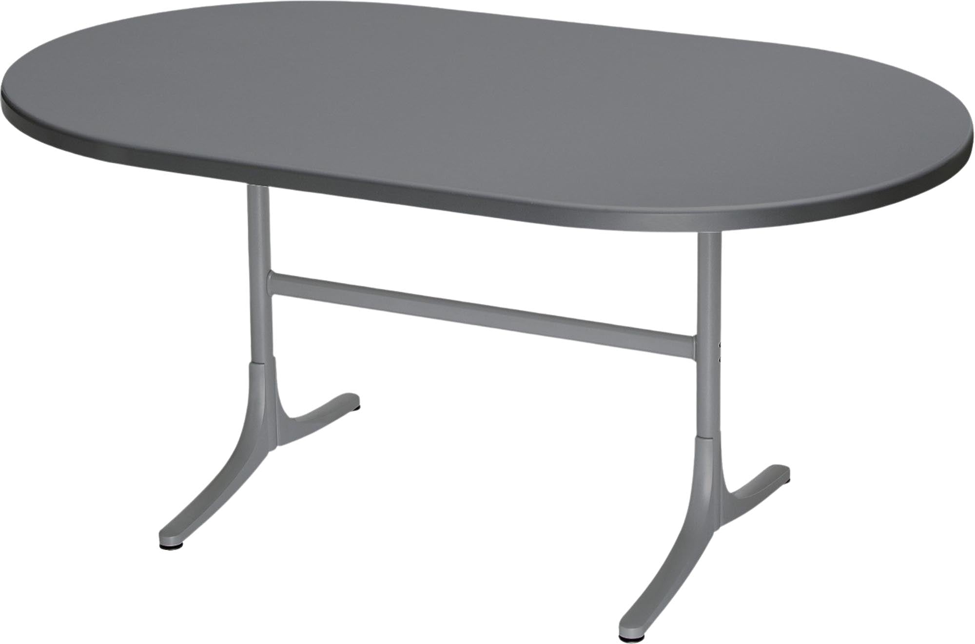 Moderner, wetterfester Glasfaser-Gartentisch 160x95 cm, oval, klappbar, UV-beständig, robust, langlebig, Made in Switzerland – ideal für elegante Outdoor-Akzente.