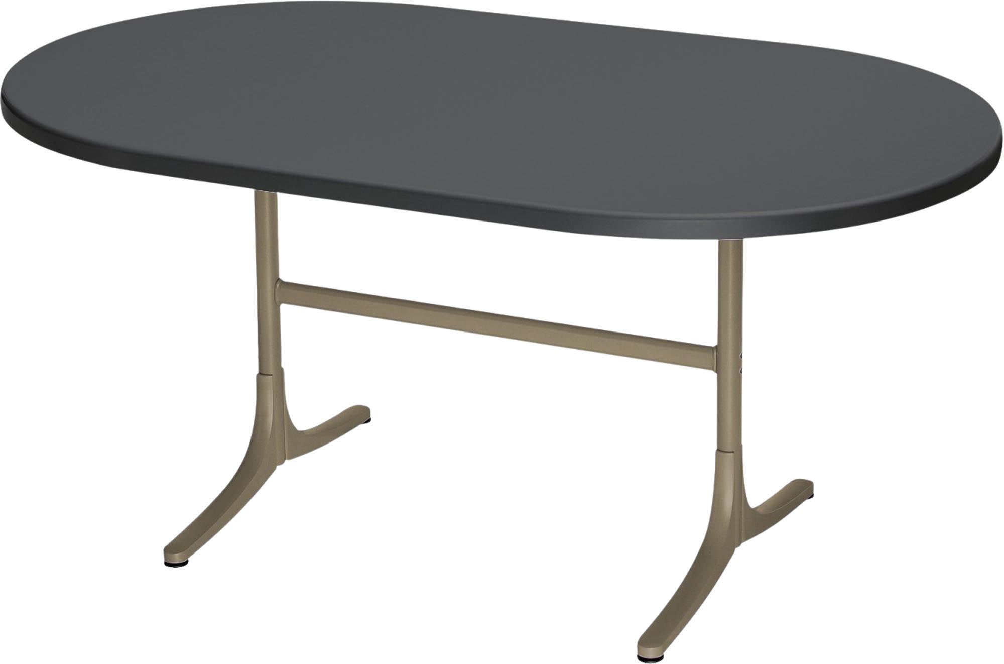 Eleganter, klappbarer Gartentisch aus robusten Glasfaserplatten, 160x95 cm oval, wetterfest, UV-beständig und made in Switzerland – perfekt für Ihren Garten.