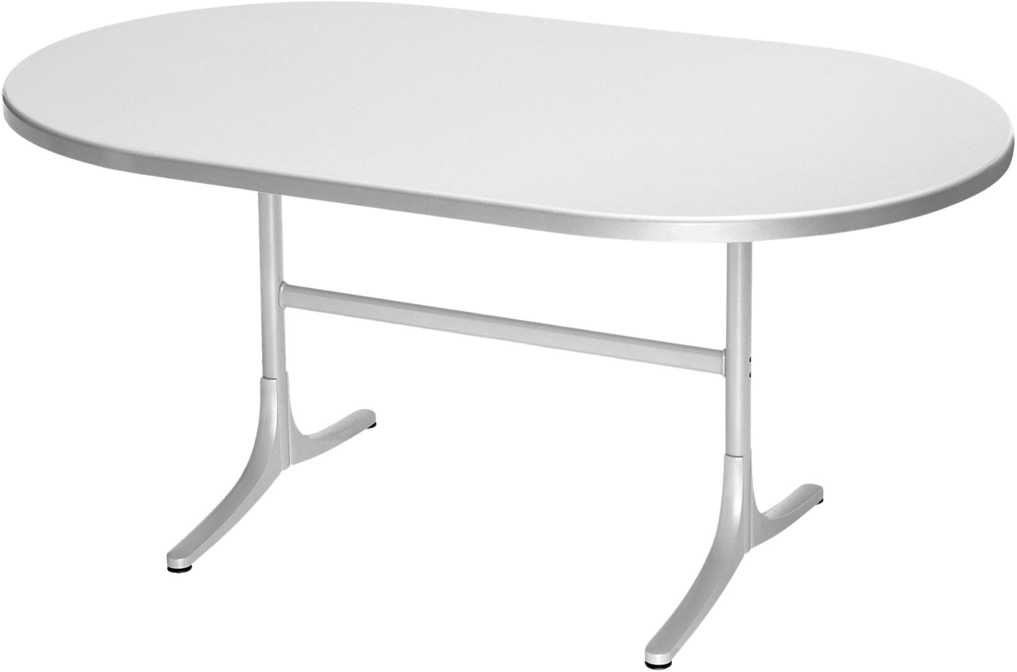 Moderner, ovaler Glasfaser-Gartentisch 160x95 cm, klappbar, wetterfest, langlebig und pflegeleicht. Schweizer Qualität für stilvolle Gartenmomente.