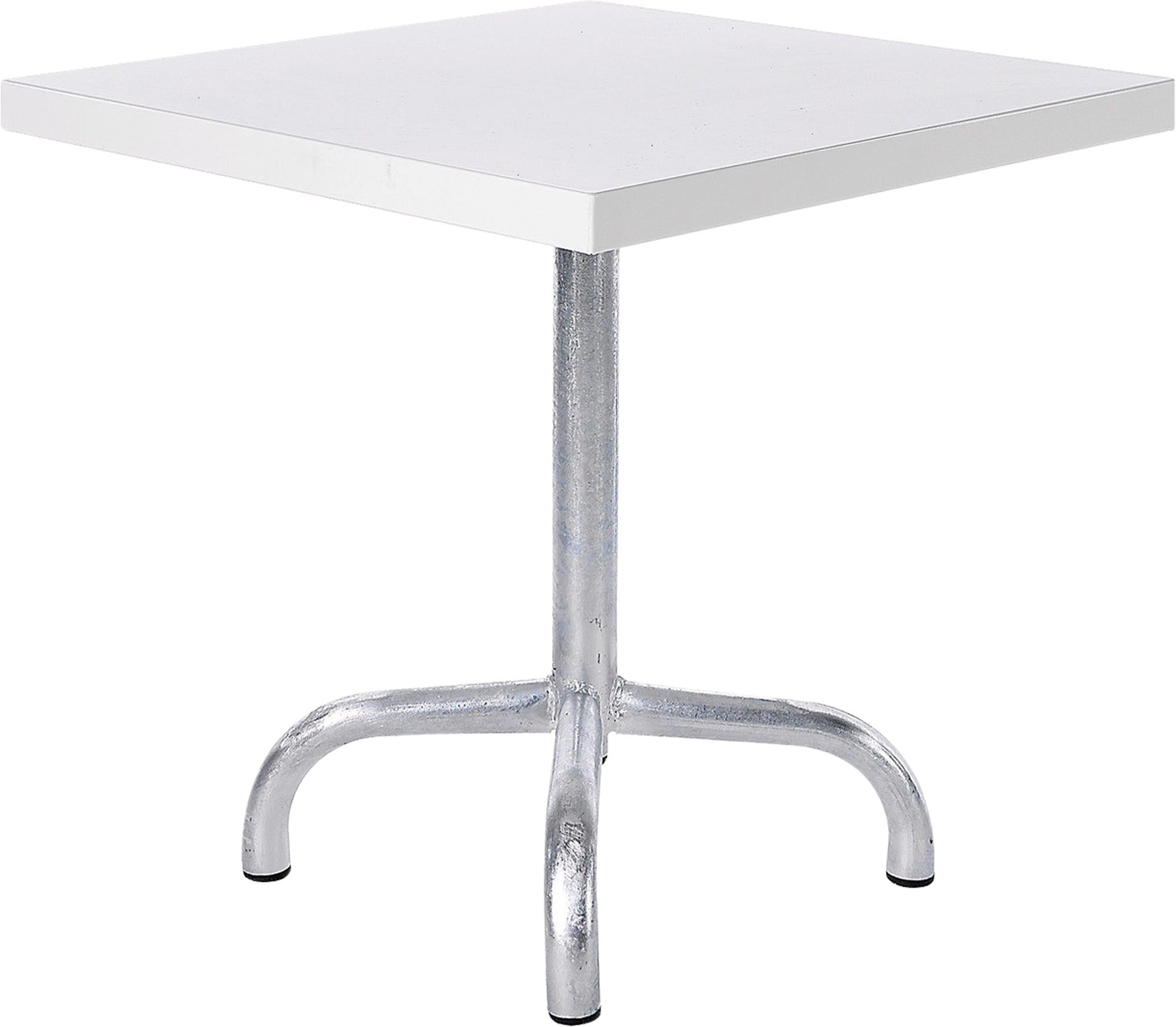 Robuster Säntis Metall-Beistelltisch 50x50 cm für den Außenbereich, wetterfest, pflegeleicht, stabil mit Bodenausgleich – ideal für Garten, Balkon und Terrasse.