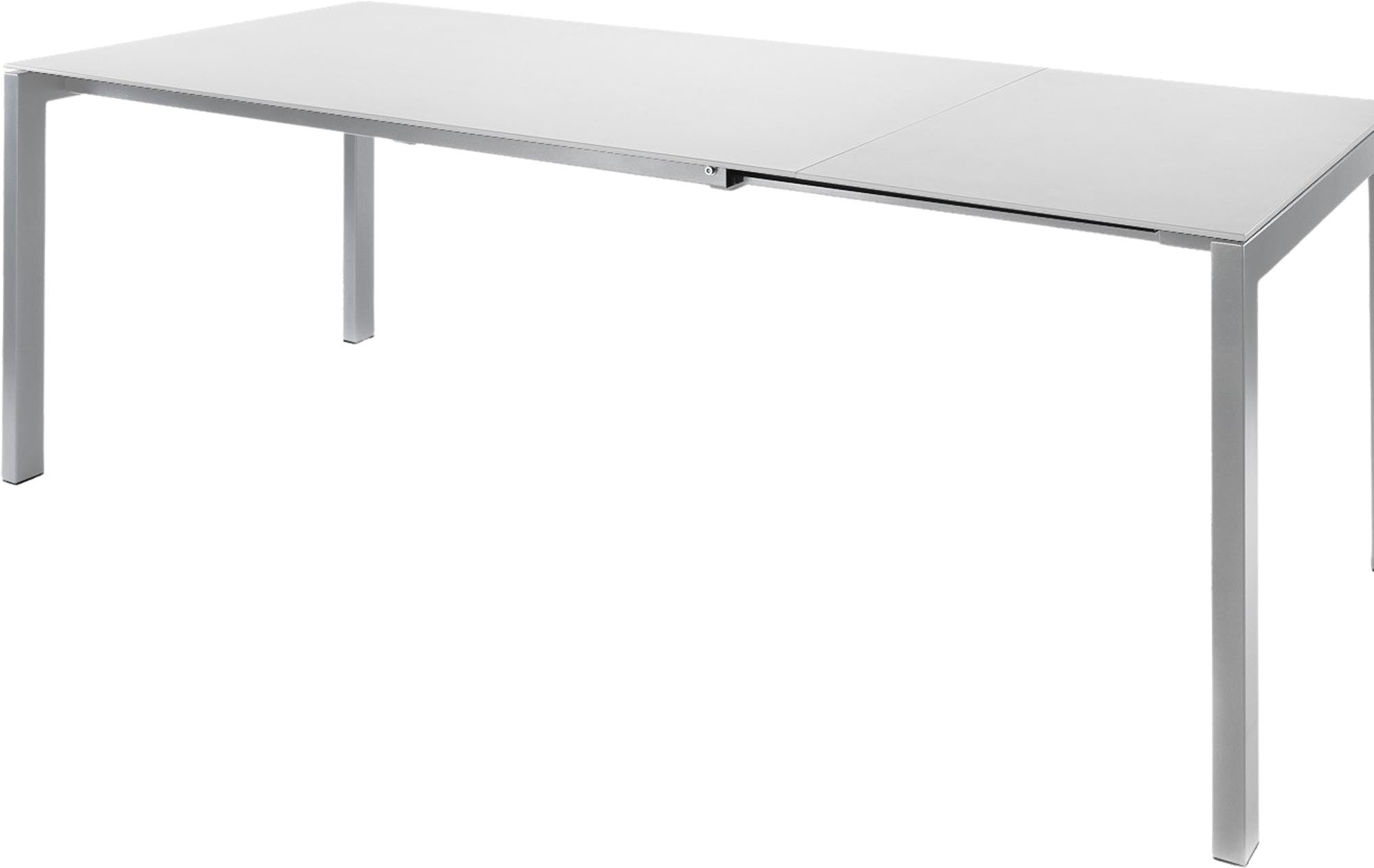 Moderner und ausziehbarer Gartentisch Luzern aus Glasfaser, 140/200x80 cm, perfekt für stilvolle Outdoor-Bereiche, robust und pflegeleicht.