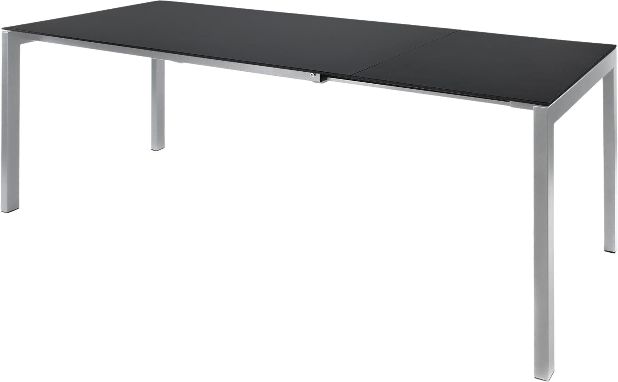 Moderner Luzern Glasfaser-Gartentisch 160/220x100 cm, ausziehbar, wetterfest, UV-beständig, langlebig, Schweizer Qualität, platzsparend, pflegeleicht für Garten & Terrasse.