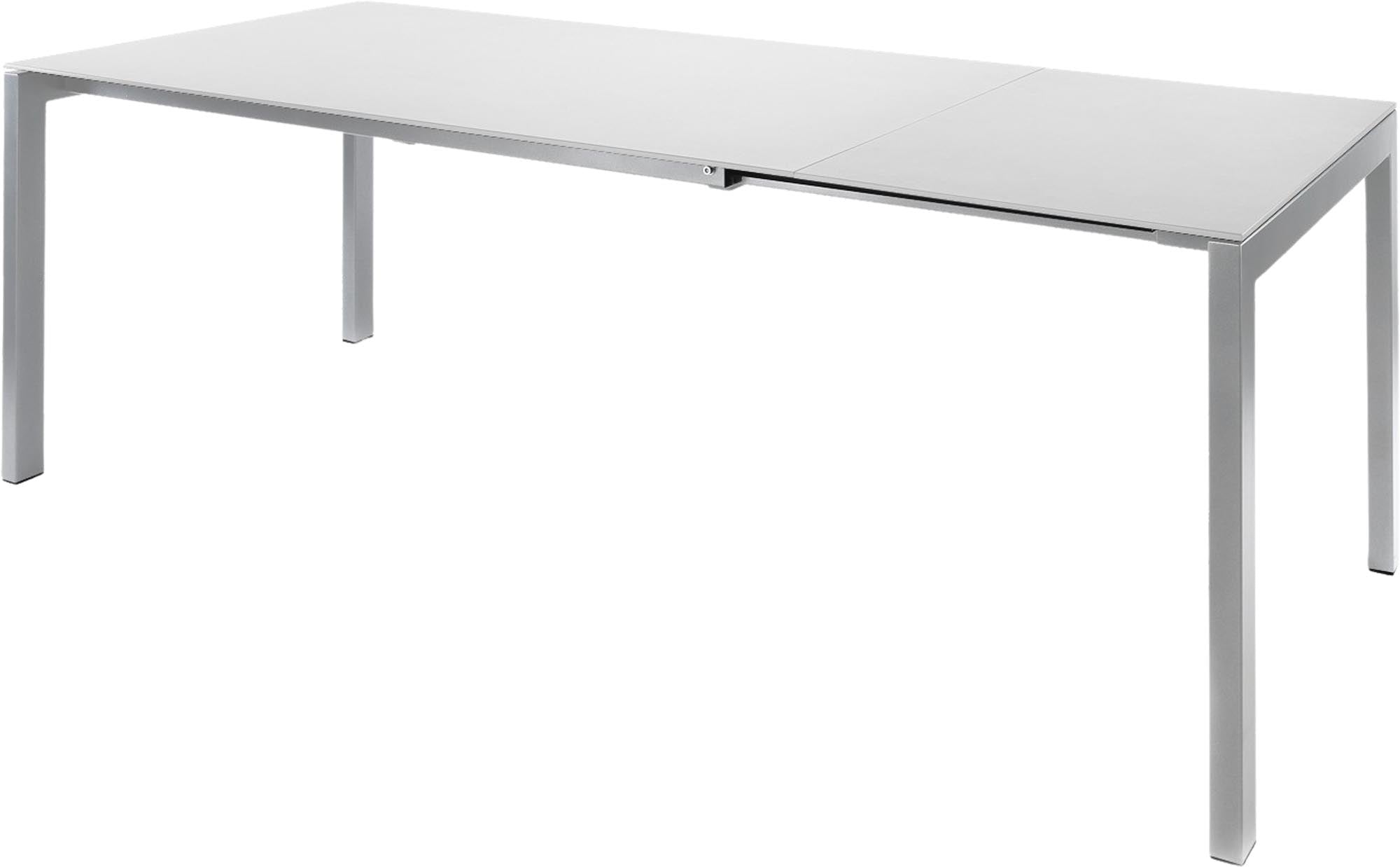 Moderner Luzern Glasfaser-Gartentisch 160/220x100 cm, ausziehbar, wetterfest, UV-beständig, langlebig, Schweizer Qualität, platzsparend, pflegeleicht für Balkon & Garten.