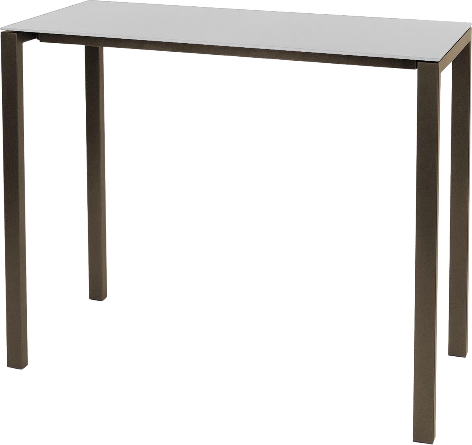 Eleganter, wetterfester Luzern Glasfaser-Stehtisch 140x60 für Outdoor, robust, UV-beständig, pflegeleicht, nachhaltige Schweizer Qualität, vielseitig einsetzbar.