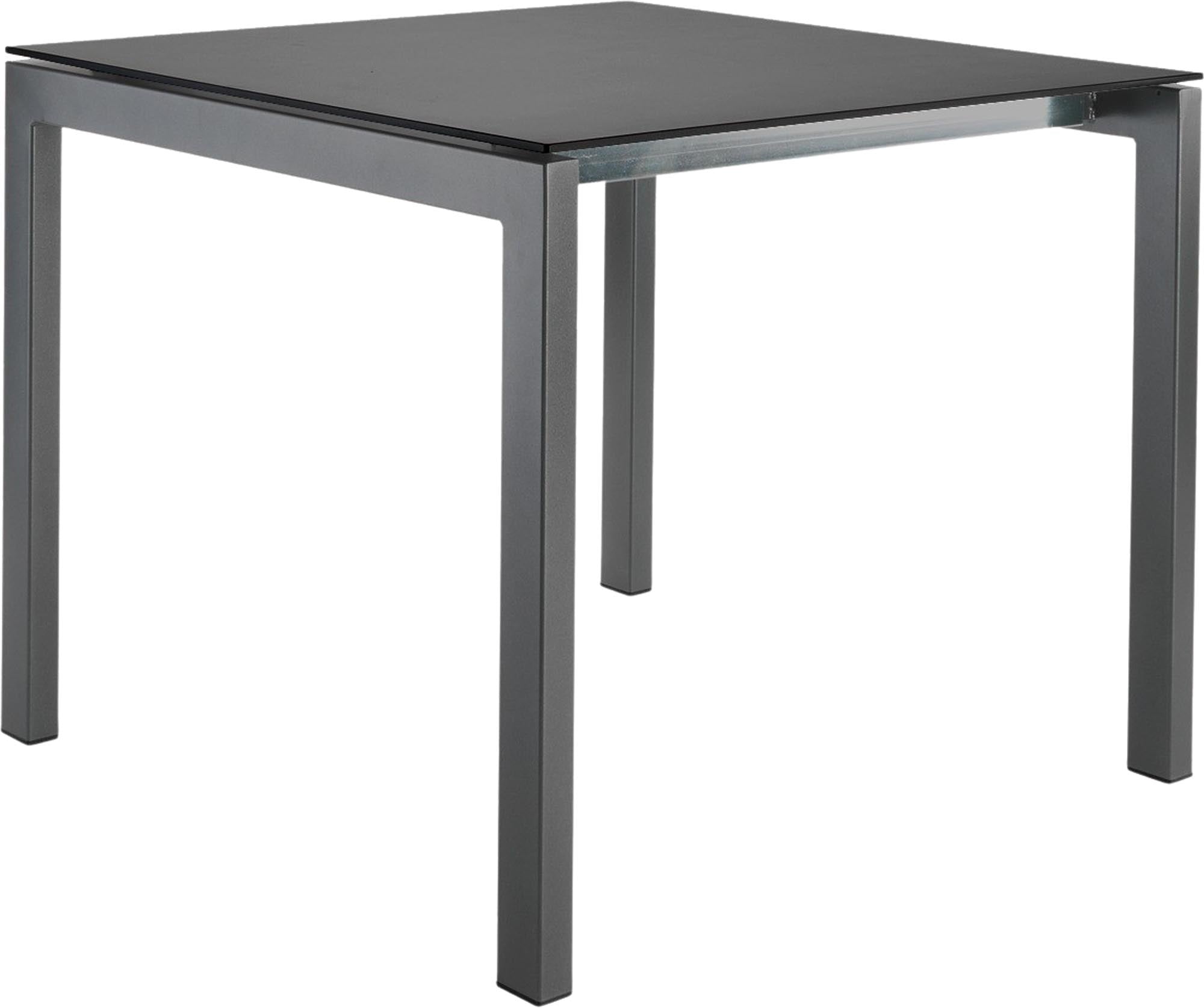 Eleganter Luzern Glasfaser-Gartentisch 80x80 von Schaffner, wetterfest, abklappbar, hitzebeständig, langlebig, Schweizer Qualität, stilvoll für Garten & Terrasse.