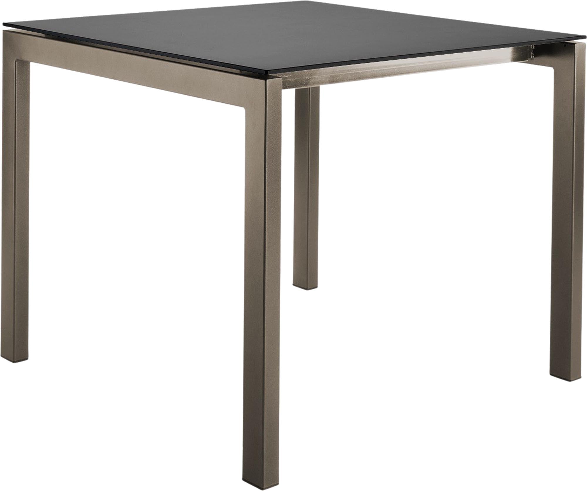 Eleganter Luzern Glasfaser-Gartentisch 80x80 von Schaffner, wetterfest, abklappbar, UV-beständig, modernes Design, langlebig, Schweizer Qualität für Garten und Terrasse.