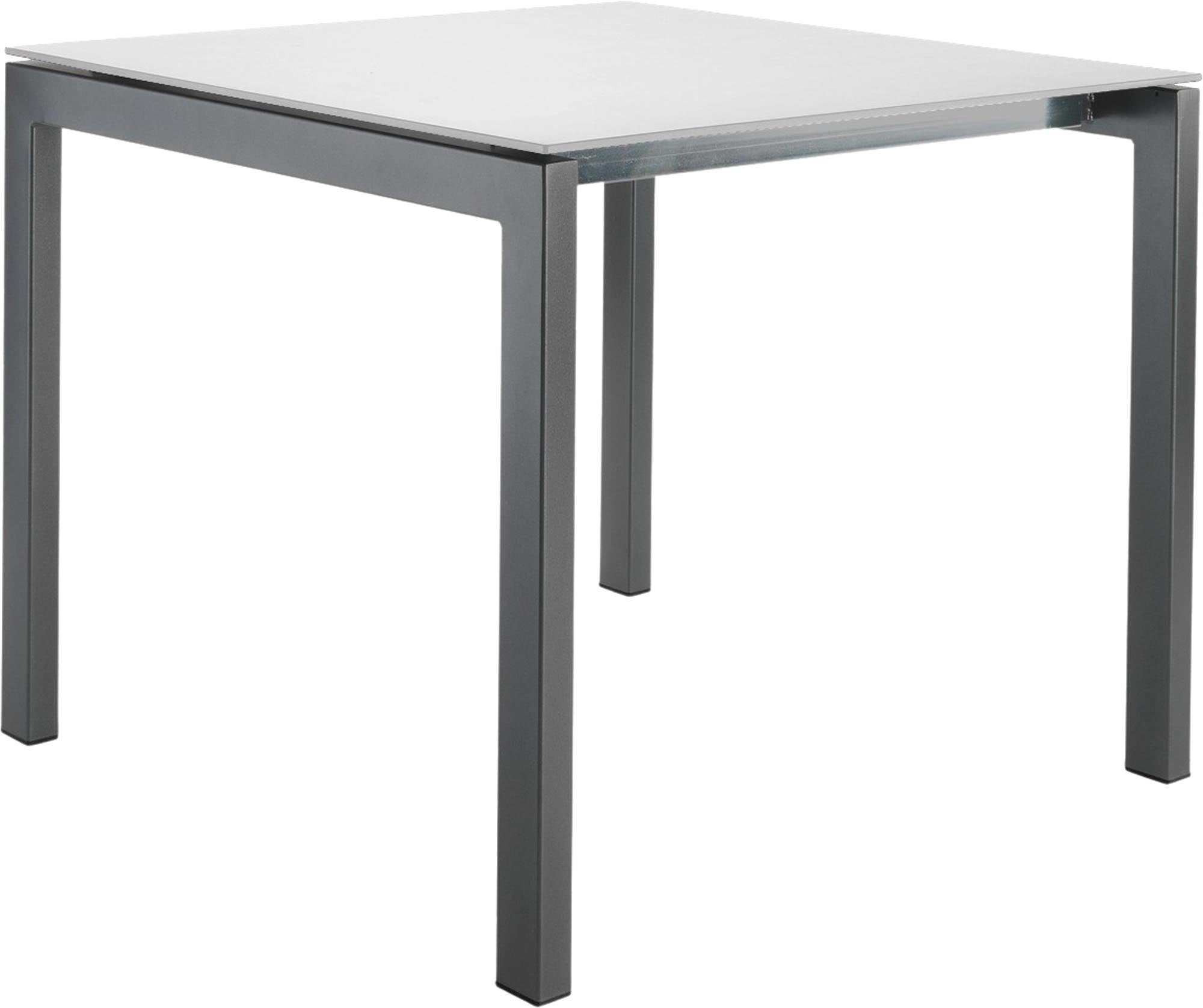 Hochwertiger Luzern Glasfaser-Gartentisch 80x80 von Schaffner, wetterfest, abklappbar, UV-beständig, stilvoll, langlebig und perfekt für Garten, Balkon oder Terrasse.