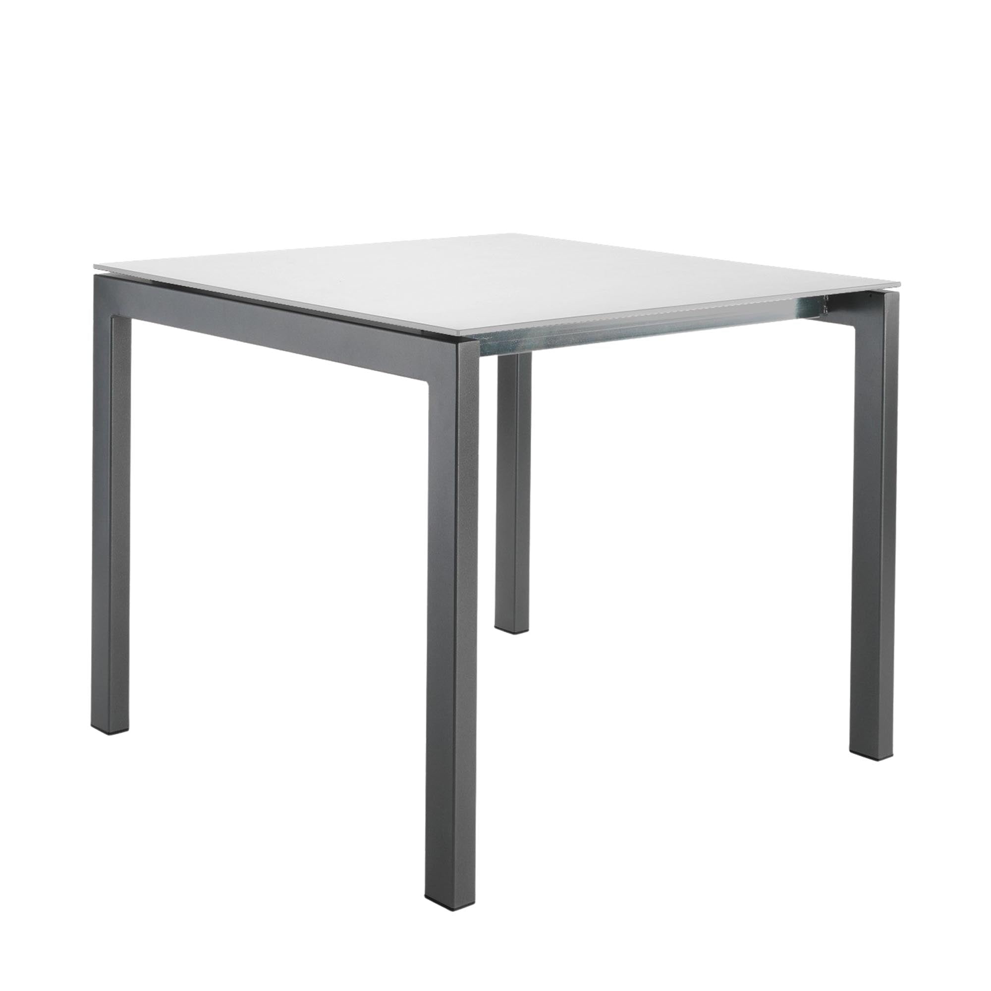 Luzern Glasfaser-Gartentisch Decor 90x90 von Schaffner: eleganter, wetterfester Tisch mit ausziehbarer, abklappbarer Oberfläche, langlebig, pflegeleicht und nachhaltig.