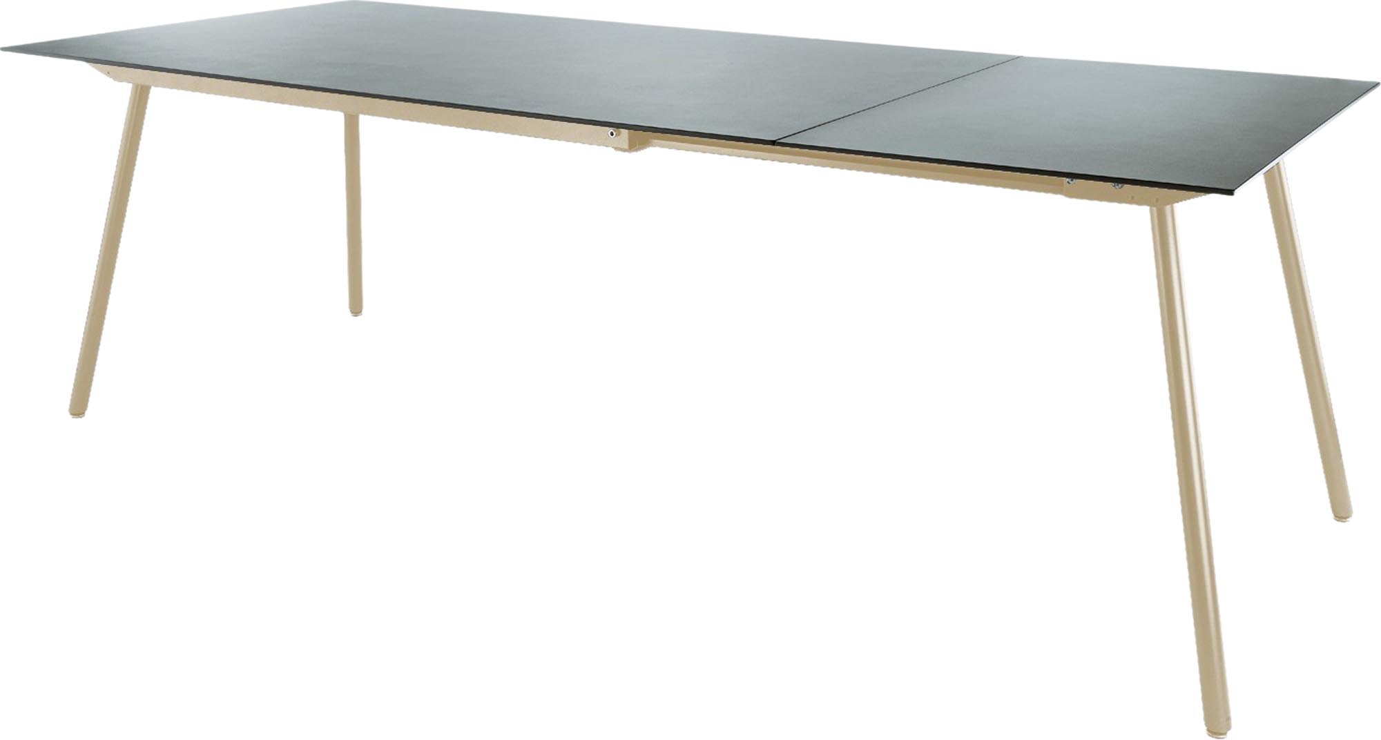 Moderner, ausziehbarer Glasfaser-Gartentisch 160/220x90cm, wetterfest, pflegeleicht, langlebig, stilvolles Design, Swiss Made – perfekt für Garten & Terrasse.