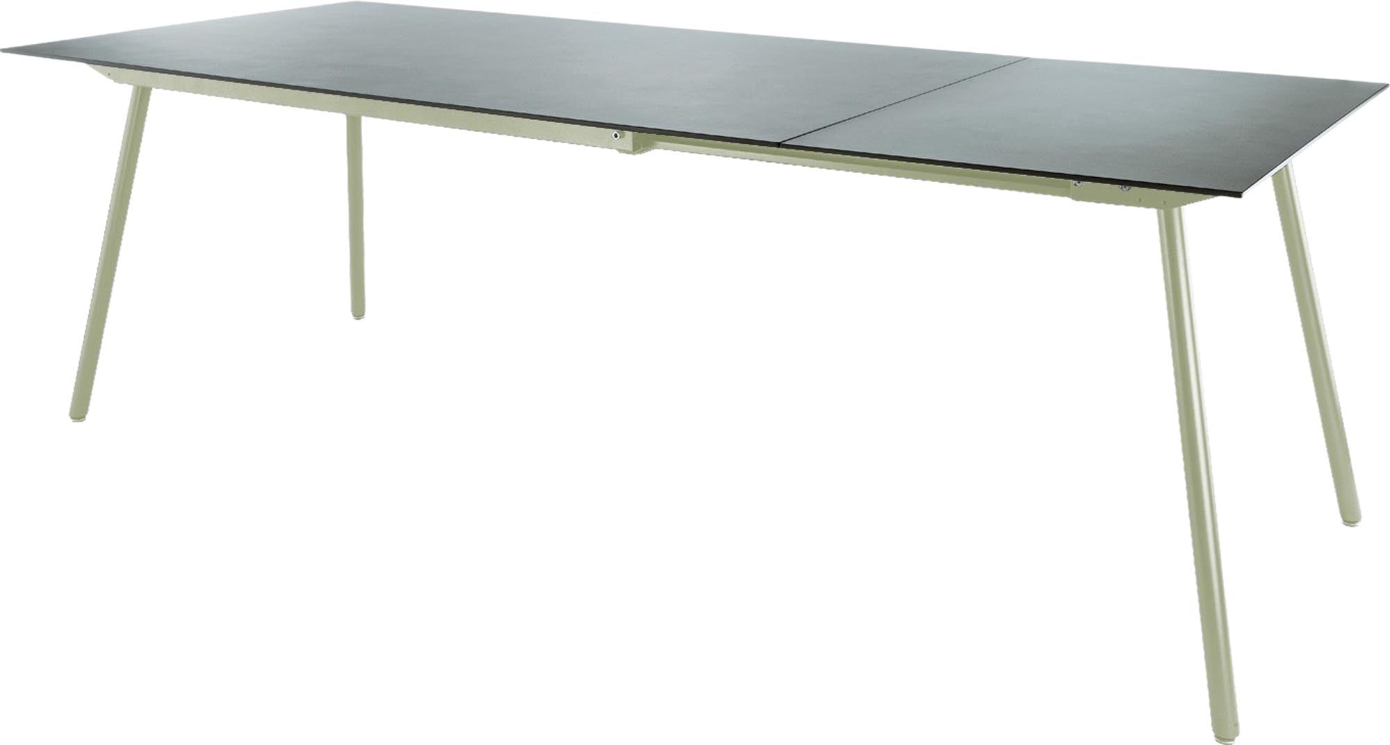 Eleganter ausziehbarer Glasfaser-Gartentisch 160/220x90cm, wetterfest, hitzebeständig, langlebig, modernes Design, Swiss Made – ideal für Garten & Terrasse.