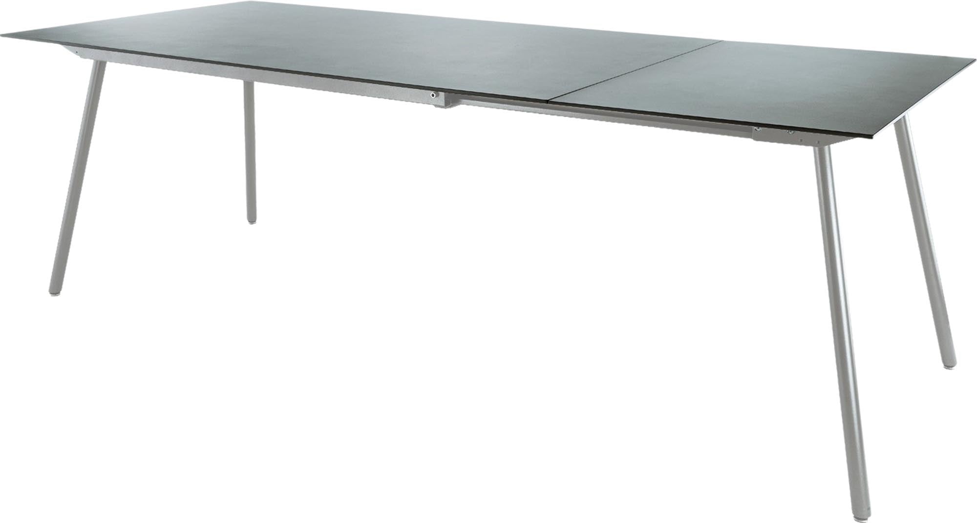 Locarno Glasfaser-Gartentisch 160/220x90 ausziehbar in Alusilber präsentiert im Onlineshop von KAQTU Design AG. Gartentisch ist von Schaffner