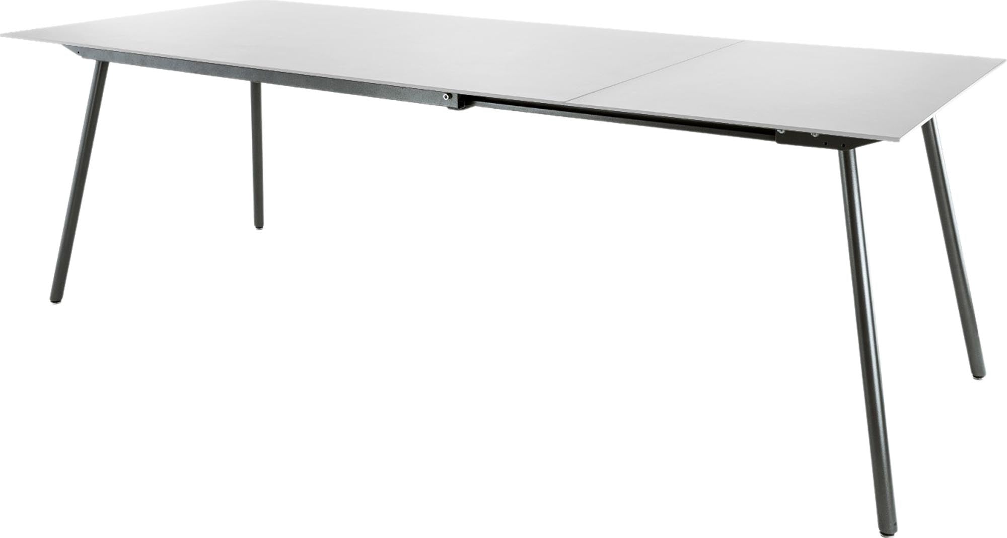 Eleganter, ausziehbarer Gartentisch aus Glasfaser in modernem Design, ideal für gesellige Stunden im Freien, wetterbeständig und pflegeleicht.