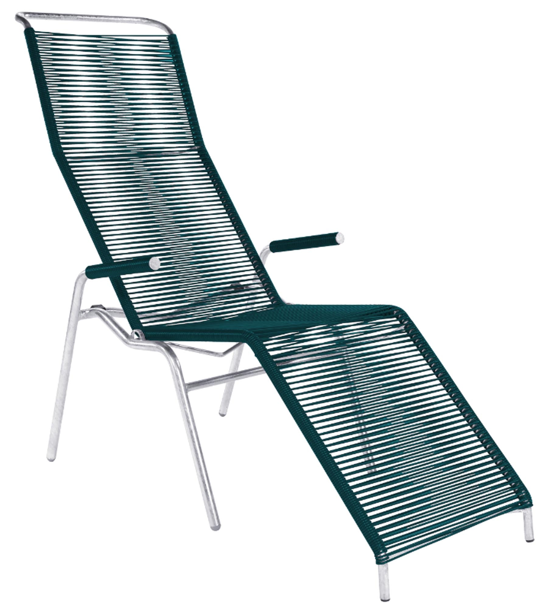 Hochwertiger Säntis Spaghetti Liegestuhl von Schaffner, wetterfest, langlebig und stilvoll. Perfekt für Garten, Balkon oder Terrasse. Made in Switzerland.