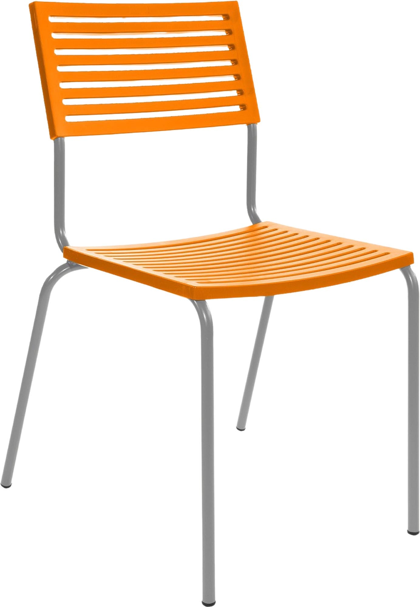 Bodensee Lamello-Gartenstuhl ohne Armlehne in Orange / Alusilber präsentiert im Onlineshop von KAQTU Design AG. Gartenstuhl ist von Schaffner