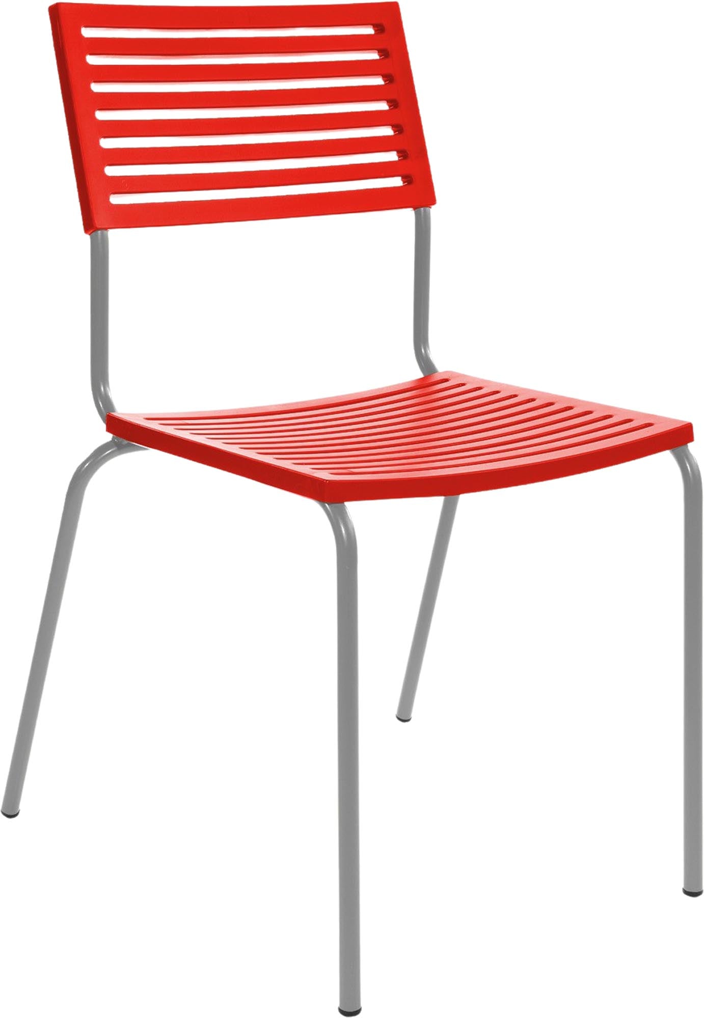 Bodensee Lamello-Gartenstuhl ohne Armlehne in Rot / Alusilber präsentiert im Onlineshop von KAQTU Design AG. Gartenstuhl ist von Schaffner