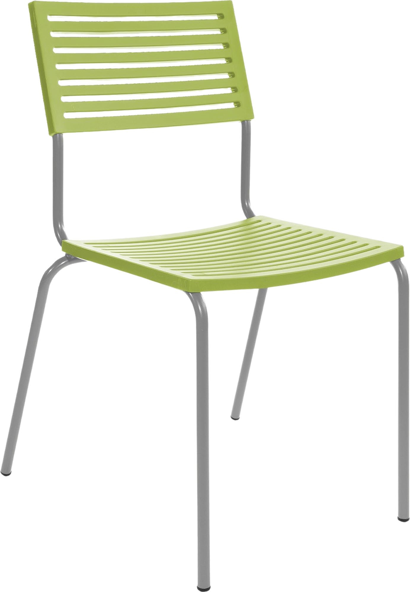 Bodensee Lamello-Gartenstuhl ohne Armlehne in Hellgrün / Alusilber präsentiert im Onlineshop von KAQTU Design AG. Gartenstuhl ist von Schaffner