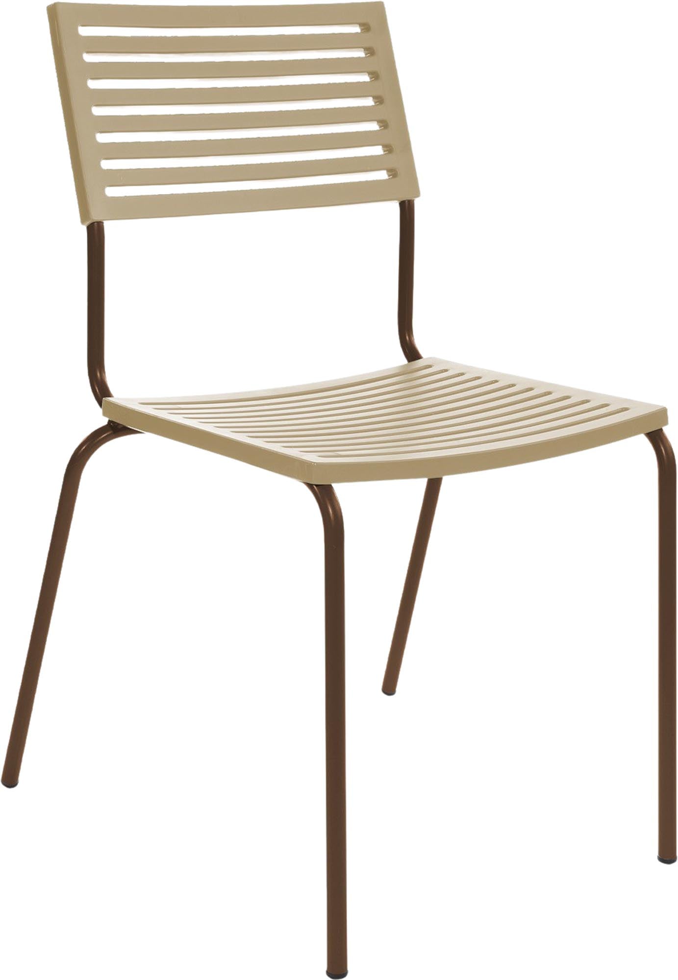 Sessel Lamello von Schaffner: Eleganter, armlehnfreier Stuhl aus hochwertigem Stahl, wetterbeständig und stapelbar für jeden Raum.