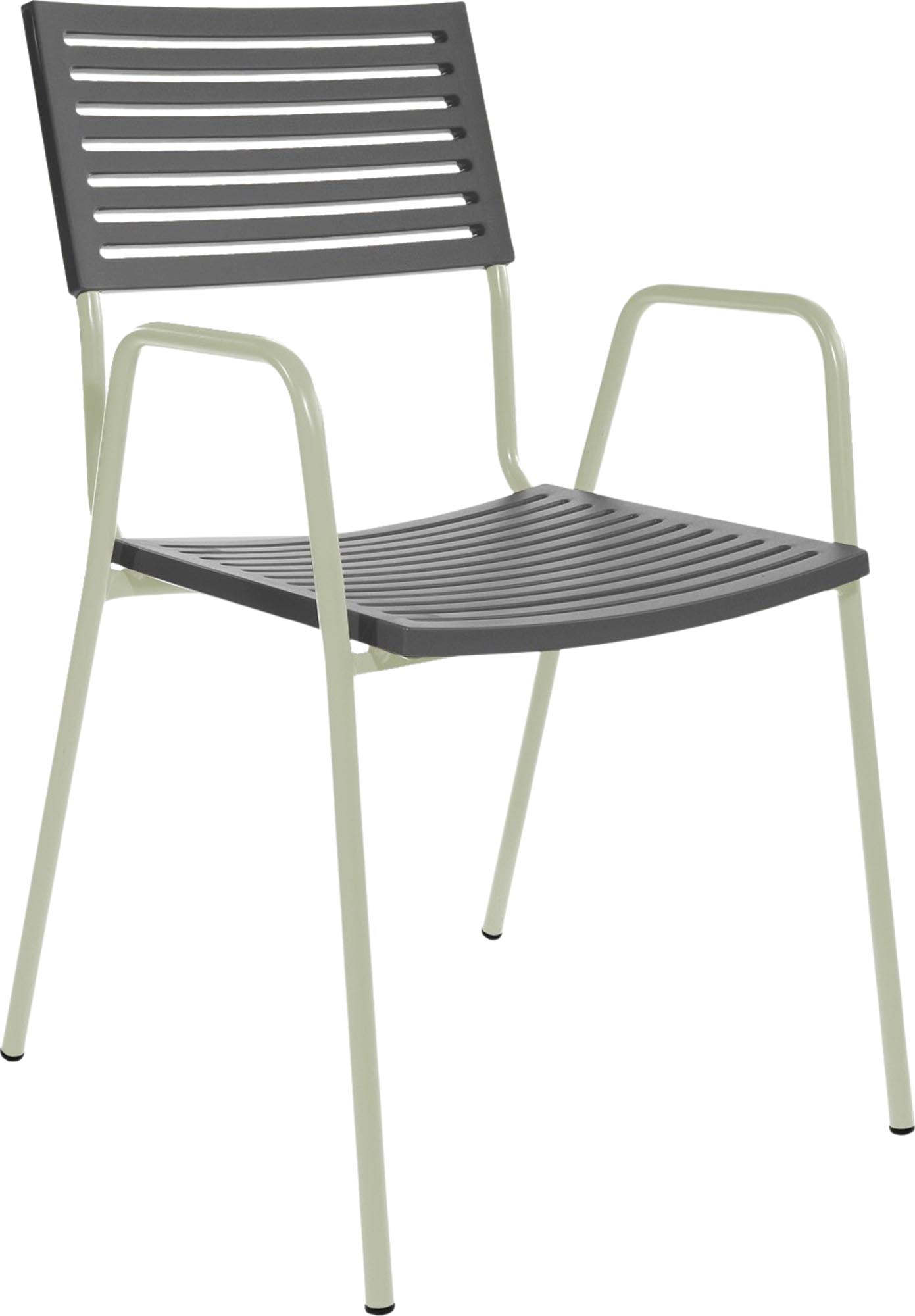 Bodensee Lamello-Gartenstuhl mit Armlehne in Anthrazit präsentiert im Onlineshop von KAQTU Design AG. Gartenstuhl mit Armlehnen ist von Schaffner