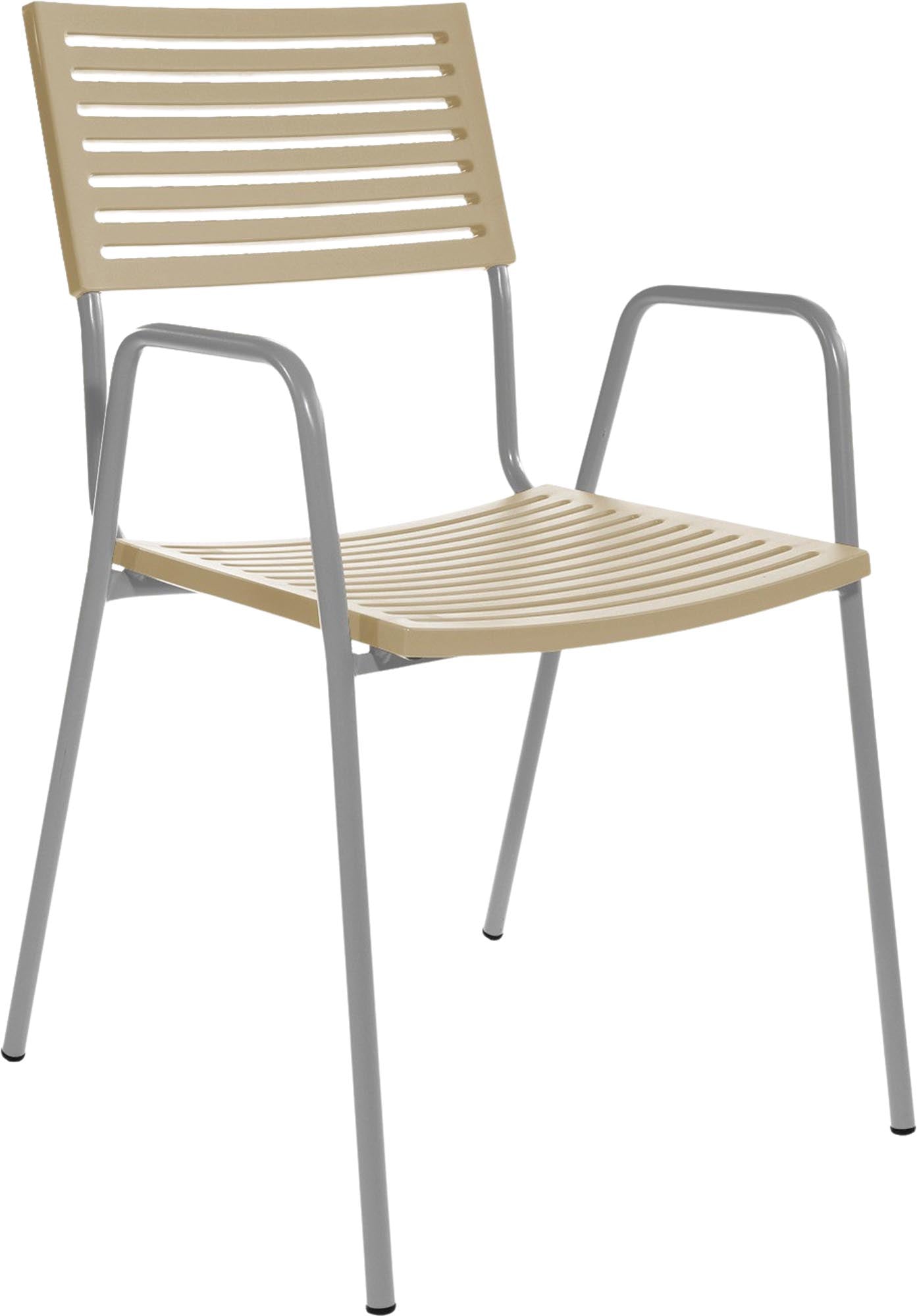 Schaffner Bodensee Lamello-Gartenstuhl mit Armlehne, wetterfest, UV-beständig, langlebig, modernes Design, pflegeleicht, in der Schweiz hergestellt für Garten, Balkon und Terrasse.