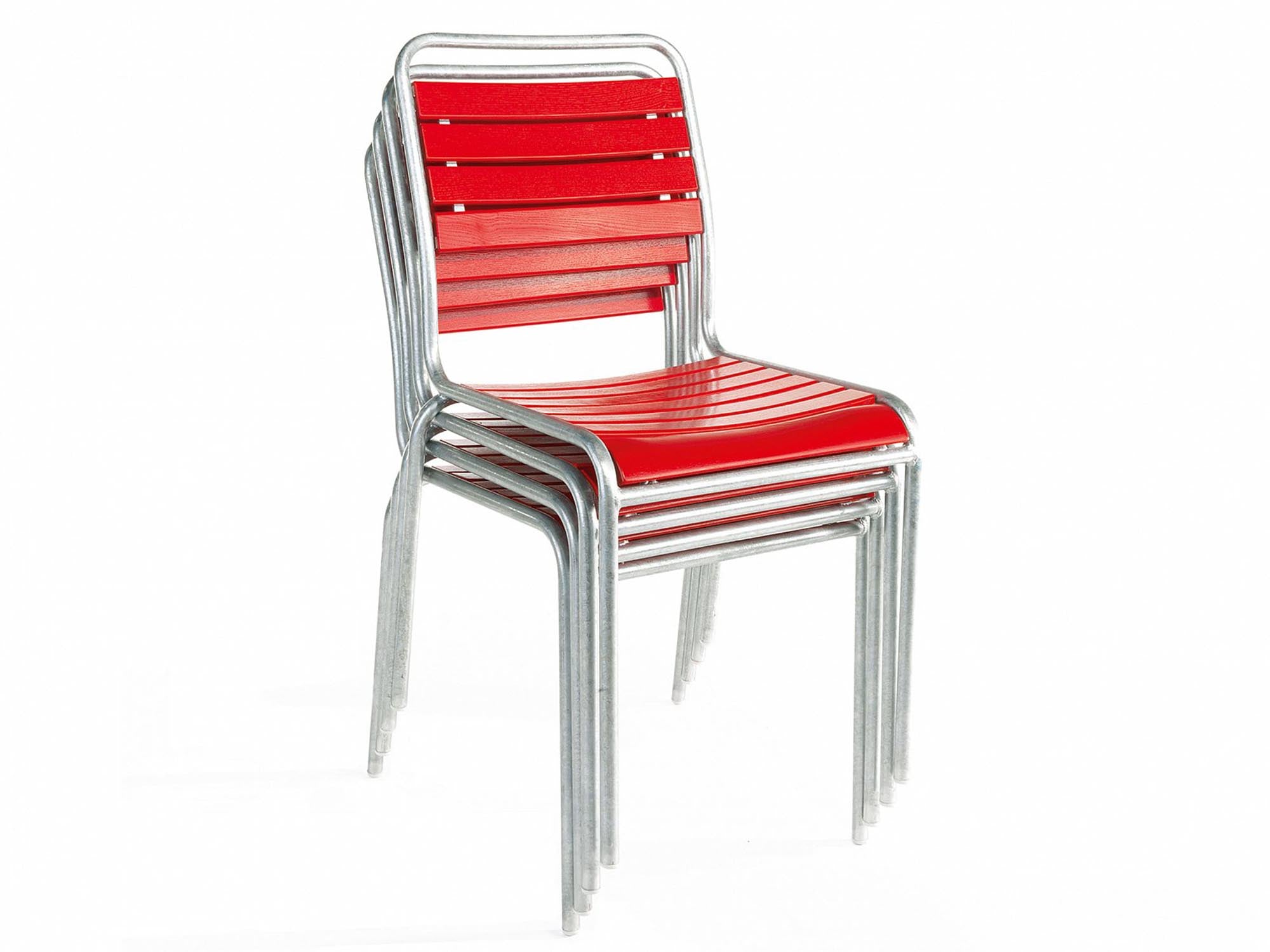 Rigi Holzlatten-Gartenstuhl ohne Armlehne in Rot / Feuerverzinkt präsentiert im Onlineshop von KAQTU Design AG. Gartenstuhl ist von Schaffner