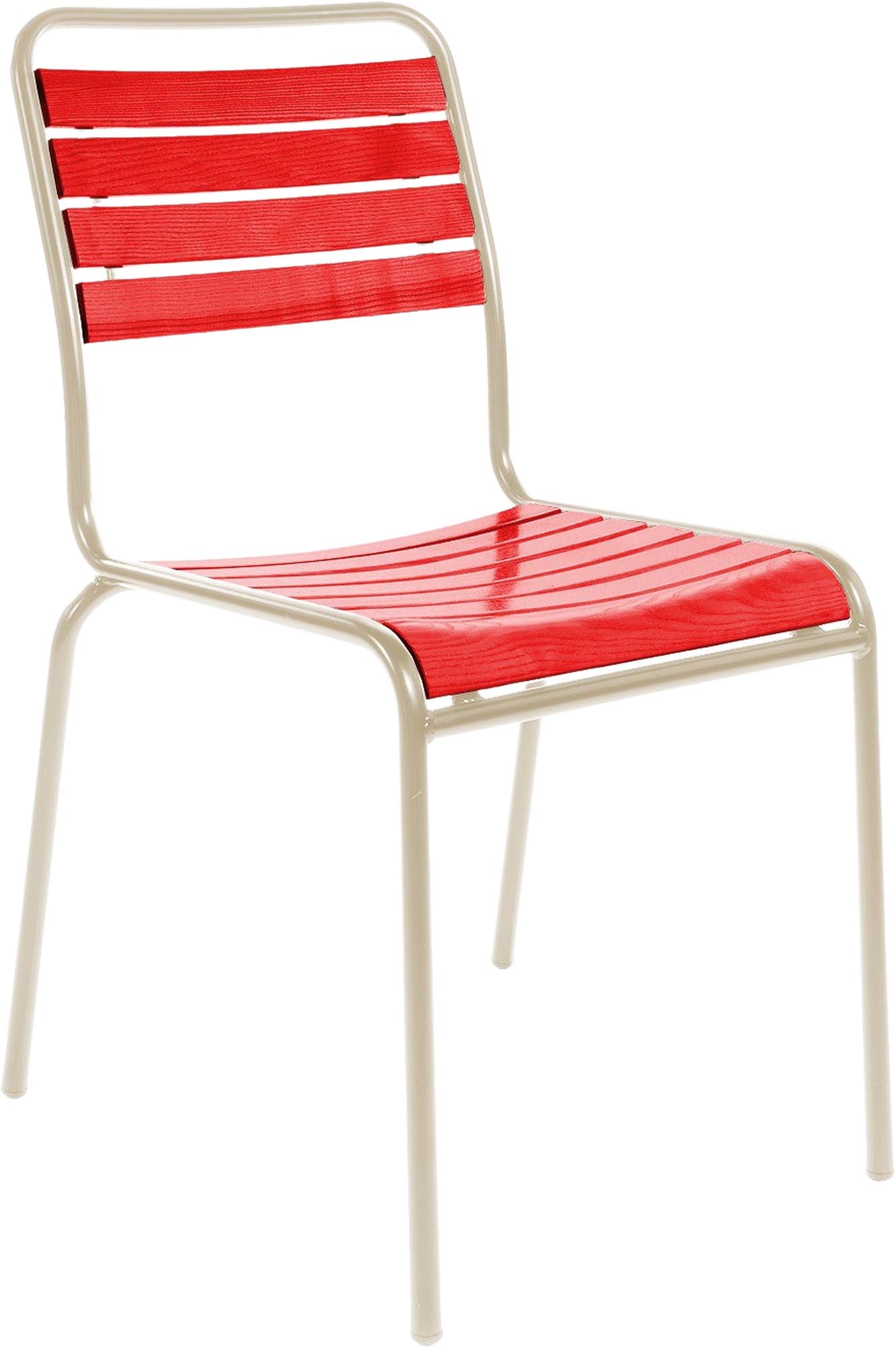 Rigi Holzlatten-Gartenstuhl ohne Armlehne in Rot / Pastellsand präsentiert im Onlineshop von KAQTU Design AG. Gartenstuhl ist von Schaffner