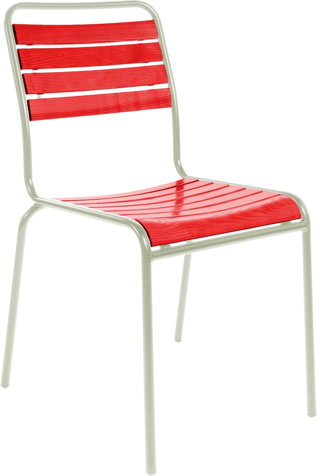 Rigi Holzlatten-Gartenstuhl ohne Armlehne in Rot / Pastellgrün präsentiert im Onlineshop von KAQTU Design AG. Gartenstuhl ist von Schaffner