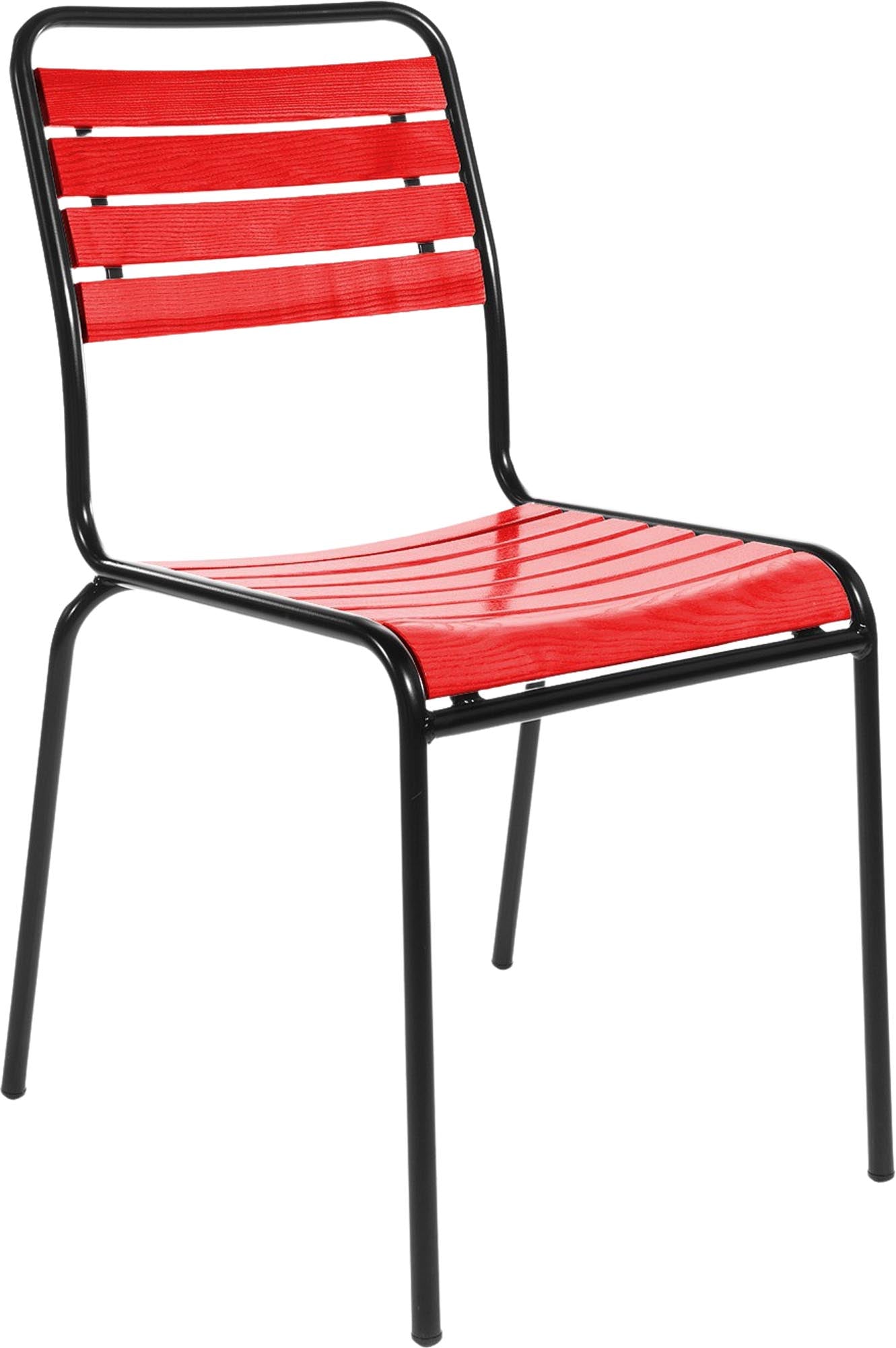 Rigi Holzlatten-Gartenstuhl ohne Armlehne in Rot / Schwarz präsentiert im Onlineshop von KAQTU Design AG. Gartenstuhl ist von Schaffner