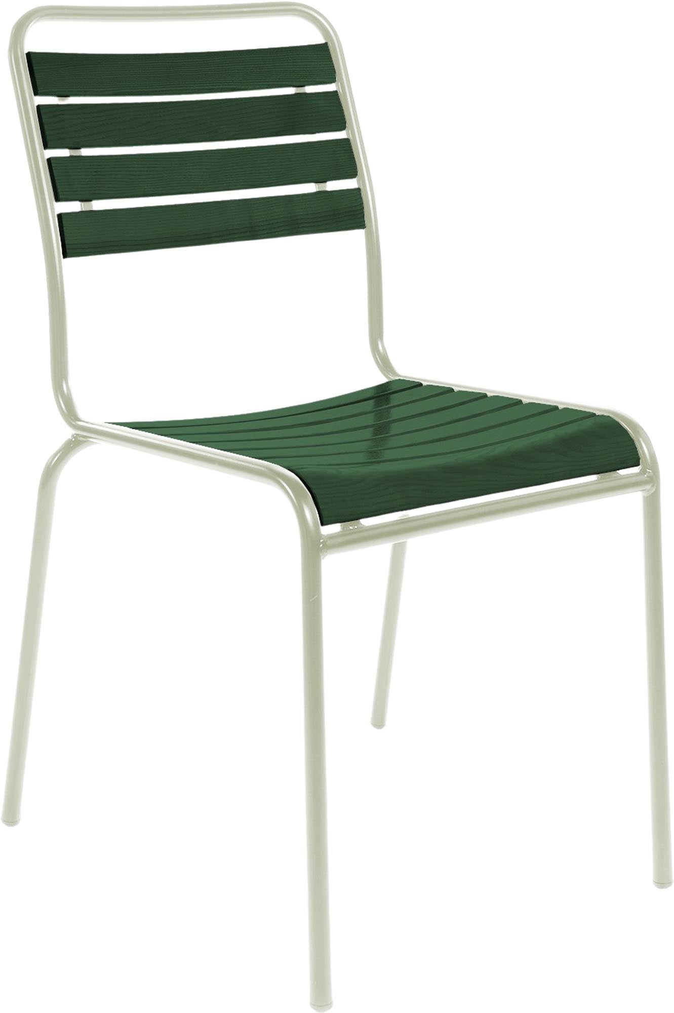 Rigi Holzlatten-Gartenstuhl ohne Armlehne in Tannengrün / Pastellgrün präsentiert im Onlineshop von KAQTU Design AG. Gartenstuhl ist von Schaffner