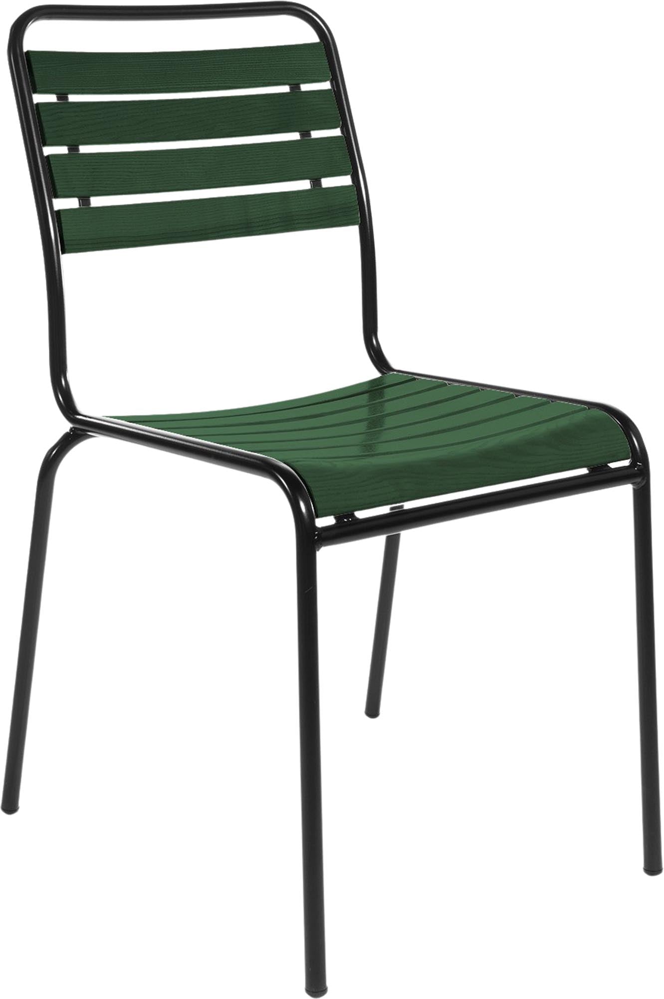 Rigi Holzlatten-Gartenstuhl ohne Armlehne in Tannengrün / Schwarz präsentiert im Onlineshop von KAQTU Design AG. Gartenstuhl ist von Schaffner