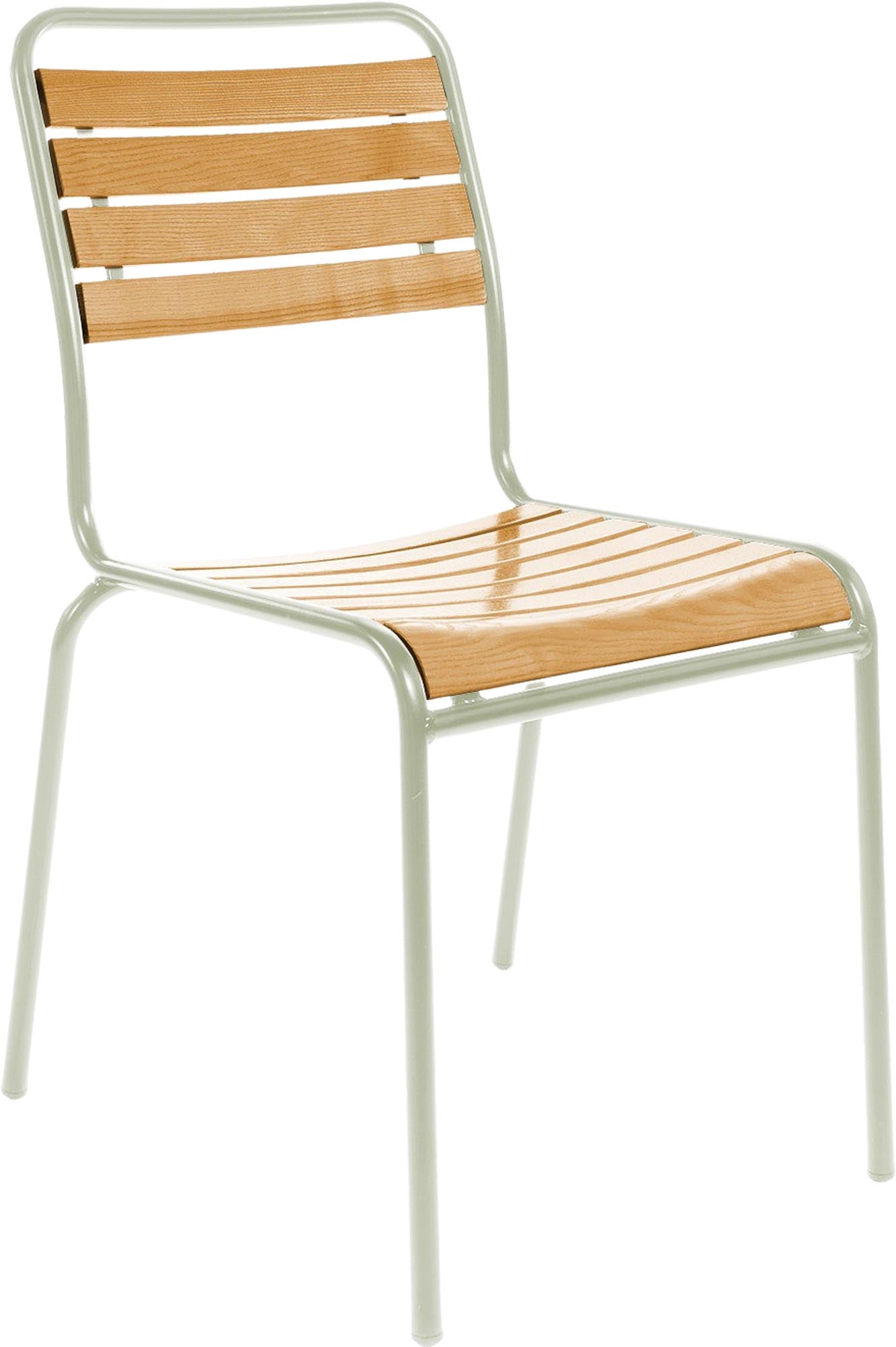Rigi Holzlatten-Gartenstuhl ohne Armlehne in Natur geölt / Pastellgrün präsentiert im Onlineshop von KAQTU Design AG. Gartenstuhl ist von Schaffner