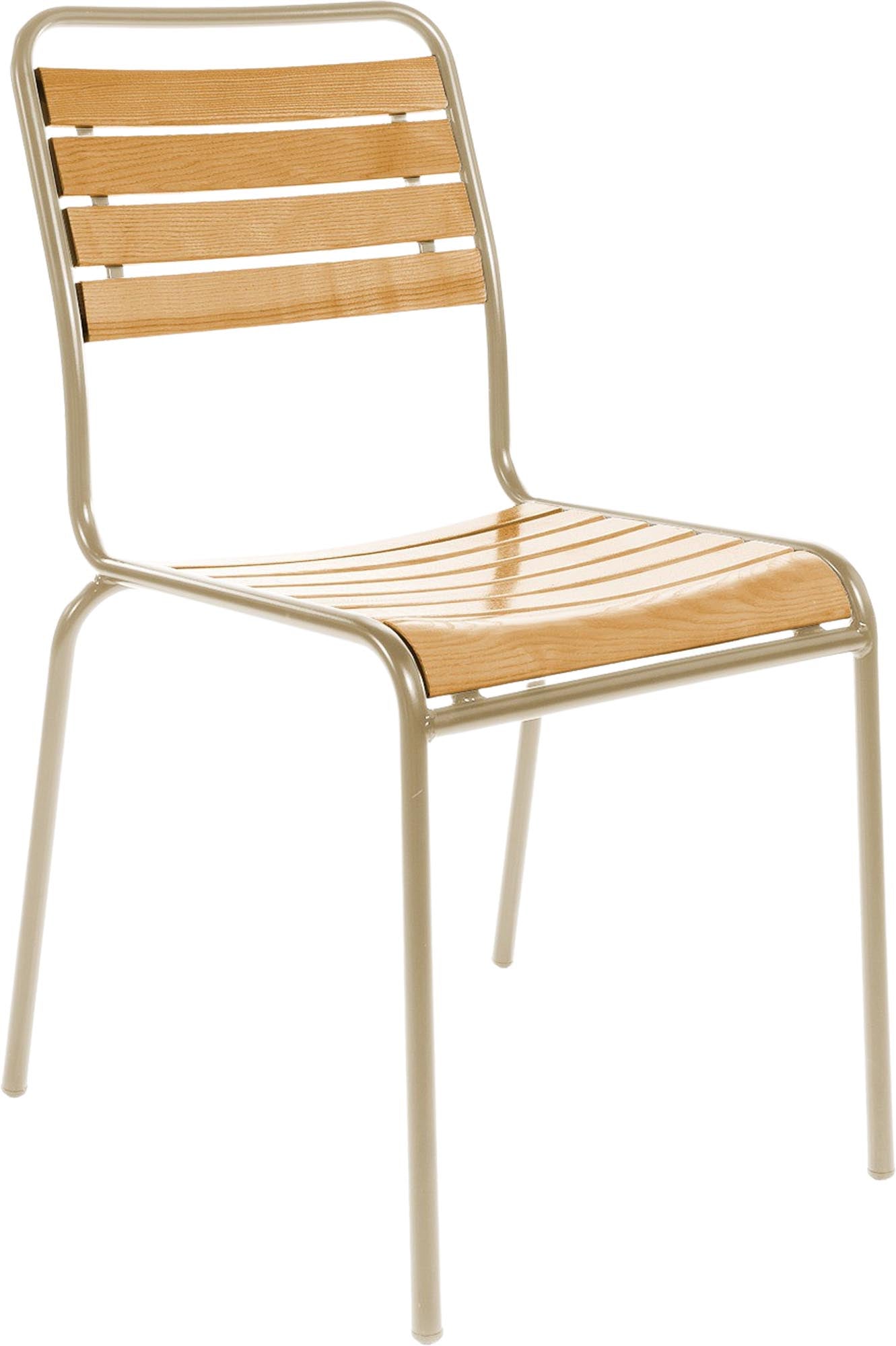 Robuster Rigi Holzlatten-Gartenstuhl ohne Armlehne aus wetterfestem Eschenholz, stilvoll, langlebig und schweizerisch gefertigt – ideal für Garten und Terrasse.